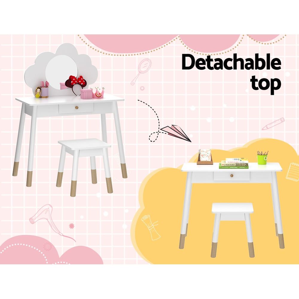 Keezi Kids Dressing Table and Chair Set - Wooden Vanity Makeup Table with Mirror & Drawers - Perfect for Girls Bedroom, Playroom, and Pretend Play