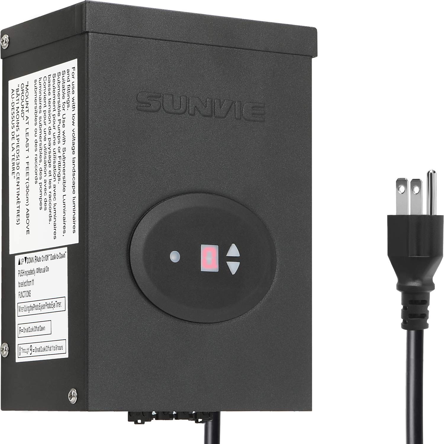 SUNVIE 300W Low Voltage Landscape Lighting Transformer with Timer & Photocell - Waterproof 12V/14V AC Power Supply for Outdoor Path Lights, Spotlights (ETL Listed) - Perfect for Garden, Yard, and Patio Lighting