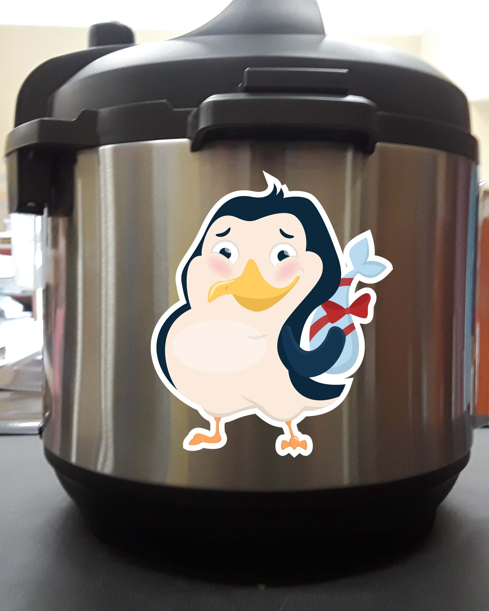 Penguin Has a Gift Full Color Vinyl Decal Sticker for Pressure Cooker - Waterproof, Durable Kitchen Appliance Decoration - Perfect for Instant Pot, Crockpot & Slow Cookers
