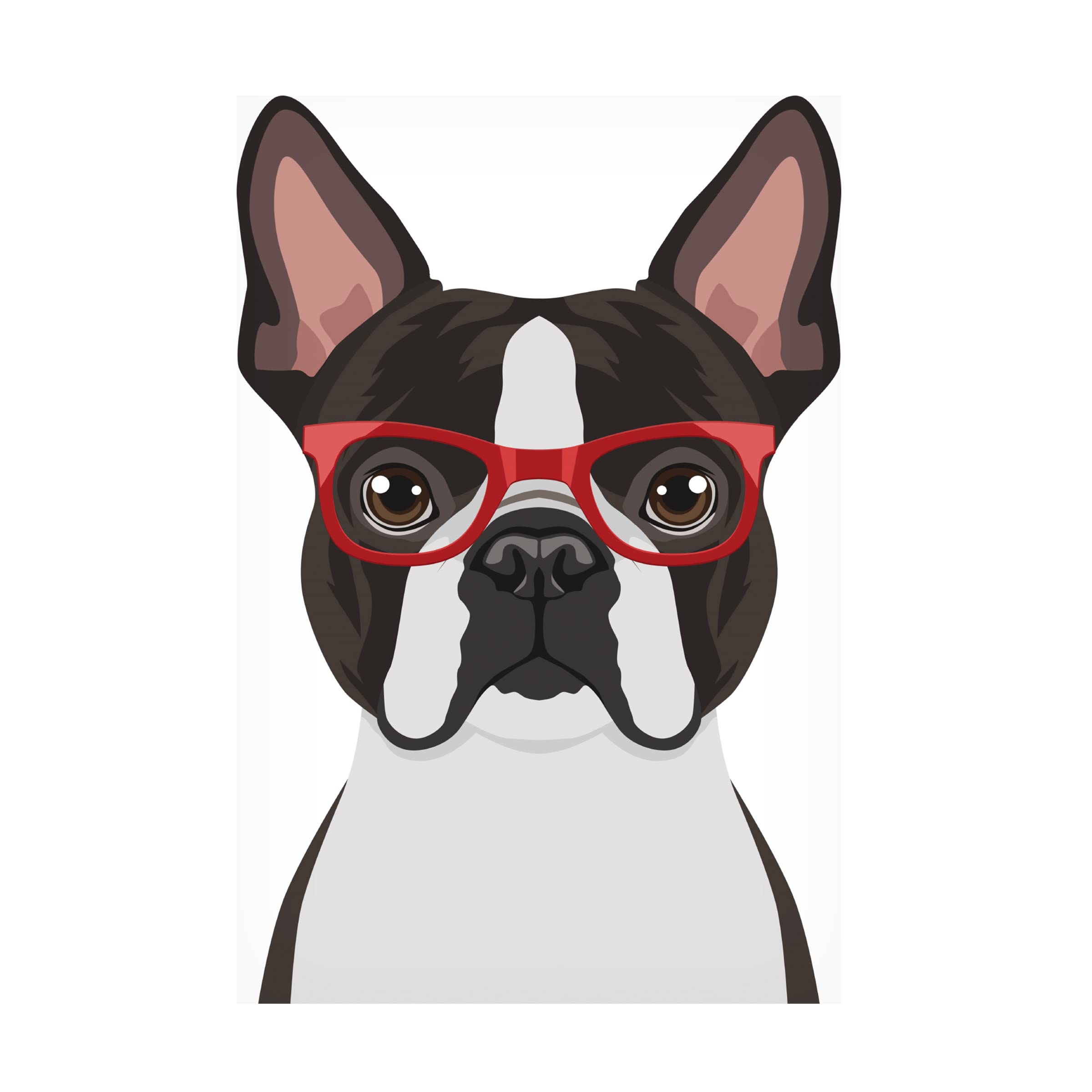 Trademark Fine Art 'Boston Terrier in Hipster Glasses' Canvas Wall Art Print - Perfect for Pet Lovers Home Decor, Living Room, Bedroom & Office