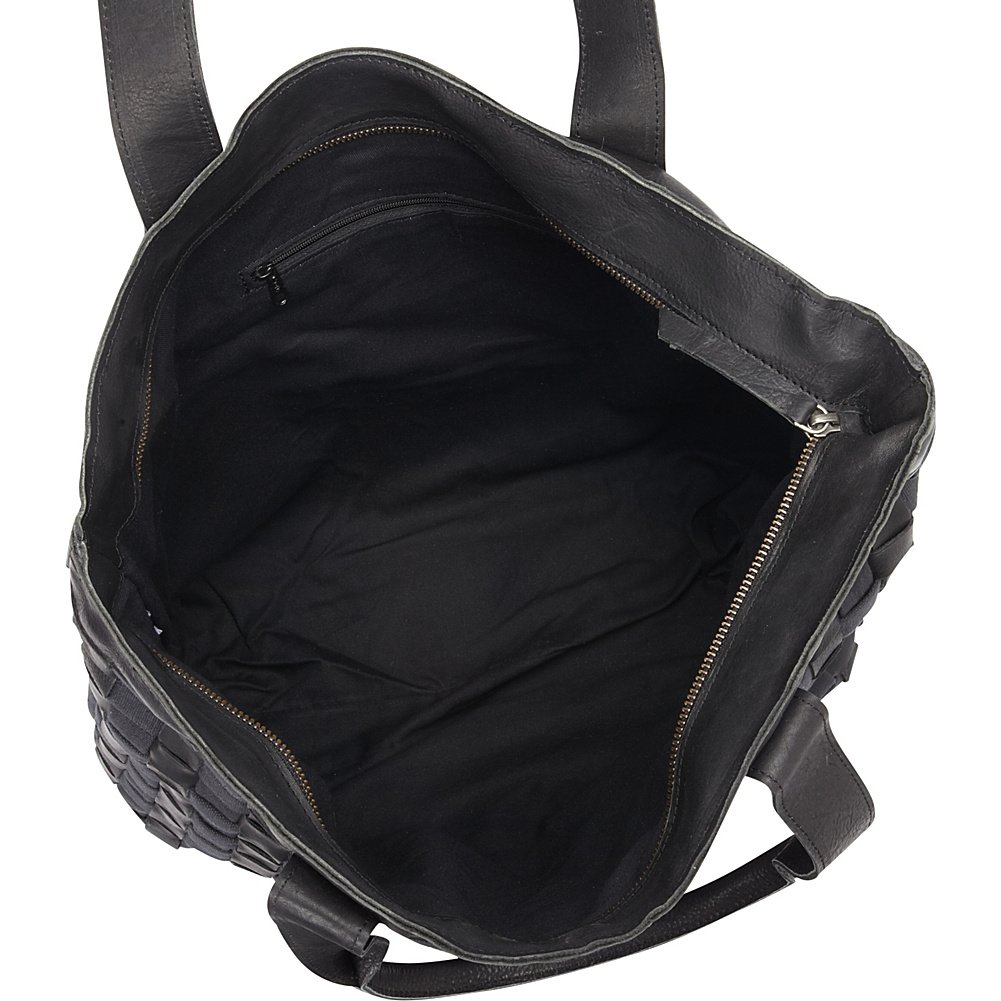 Premium Sharo Leather Weave Tote Bag with Black Canvas - Stylish Women's Handbag for Work, Travel & Everyday Use (Black)