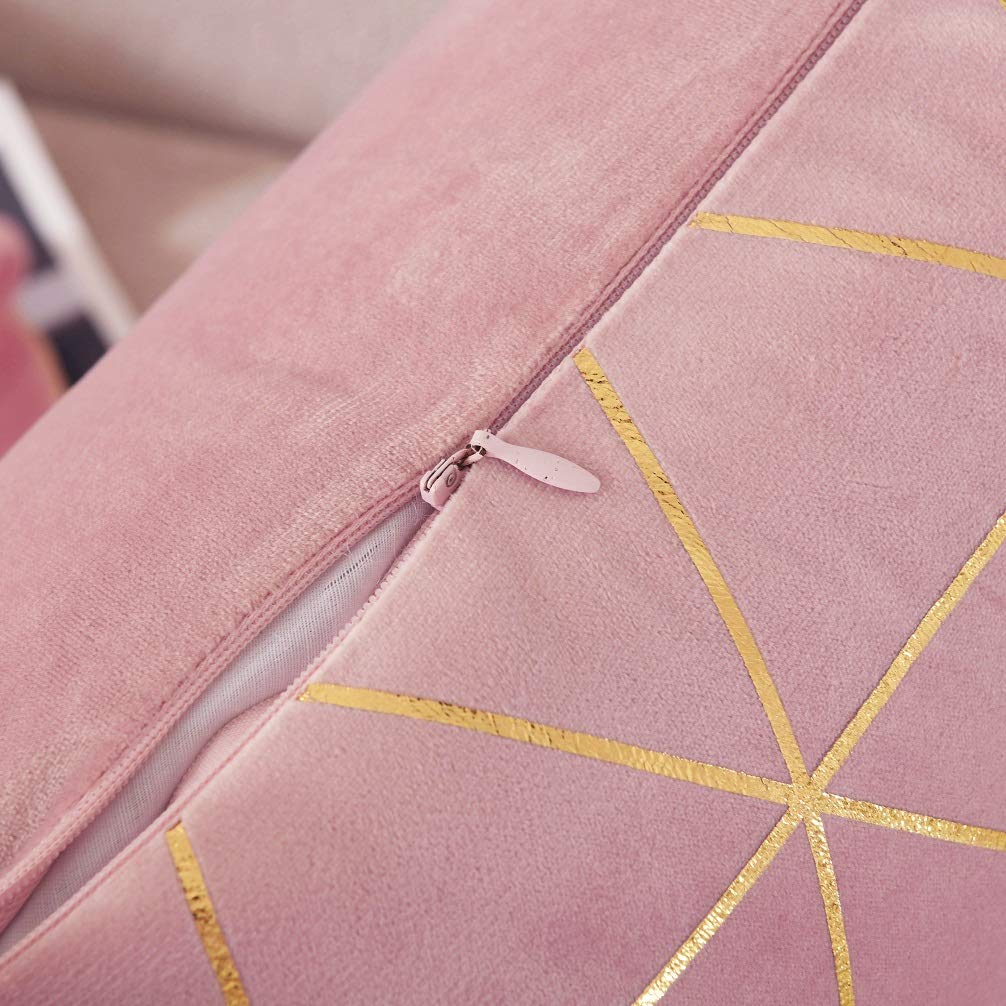 2 Pack 18x18 Inch Square Throw Pillow Covers - Soft Decorative Cushion Cases in Pink & Gold for Living Room, Bedroom, Sofa Decor