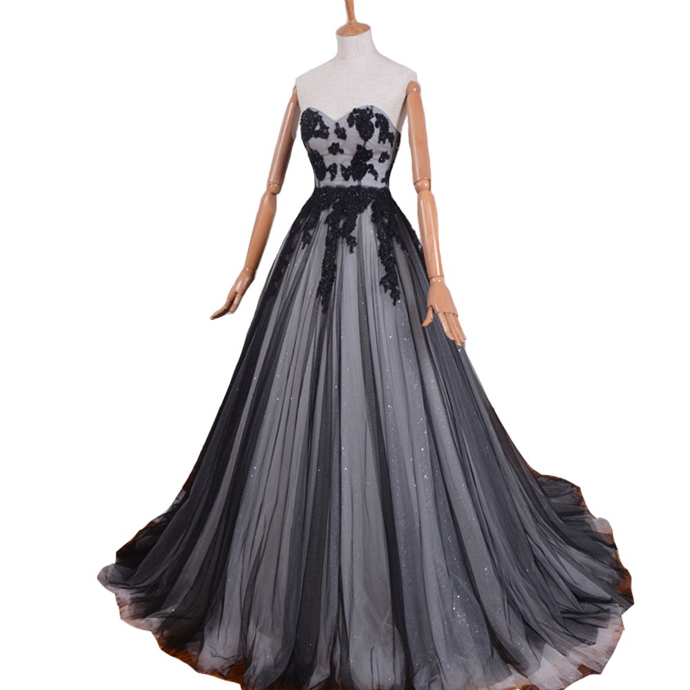 Kivary® Gothic Black and Ivory A-Line Long Corset Prom Evening Dresses for Women - Elegant Formal Gown for Homecoming, Ball, Wedding & Special Occasions