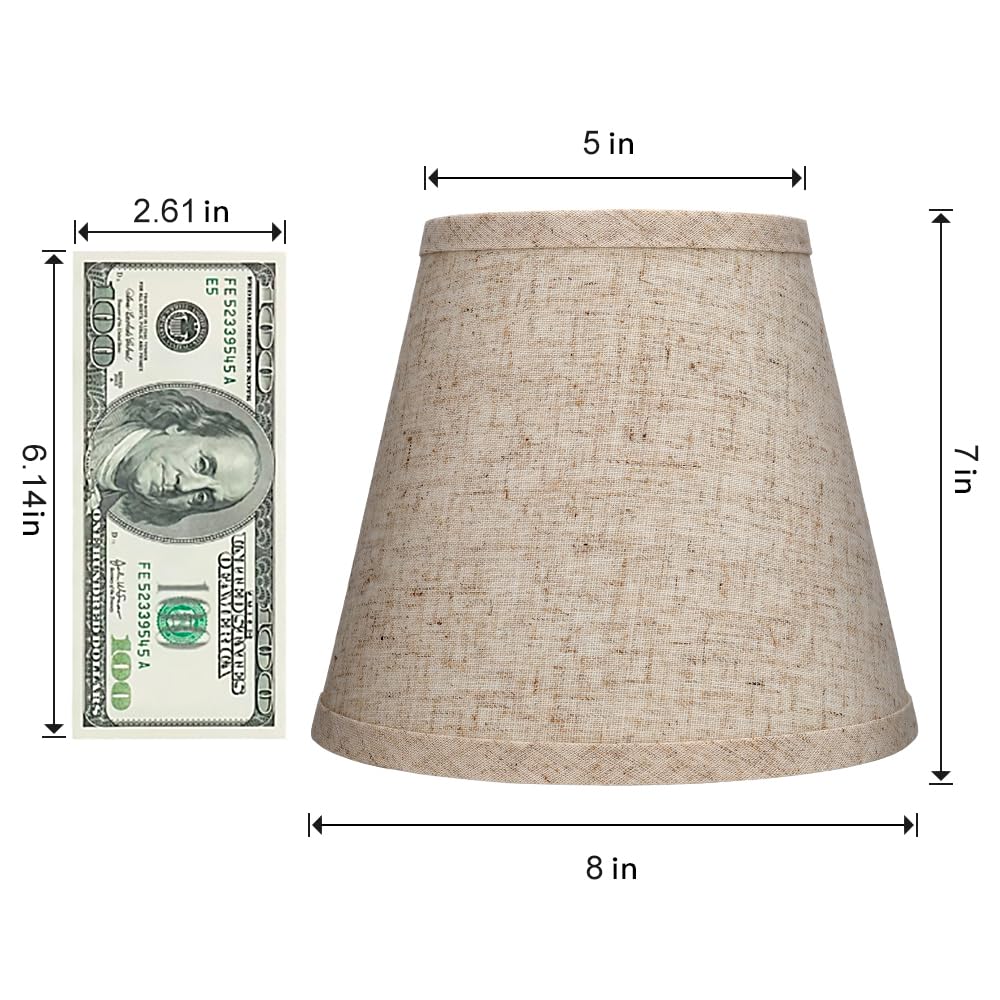 ALUCSET 2-Pack Small Clip-On Lamp Shades for Candelabra Bulbs - 5x8x7 Inch Barrel Fabric Lampshades in White/Brown - Perfect for Table Lamps, Chandeliers & Wall Sconces - Elegant Home & Office Lighting Decor