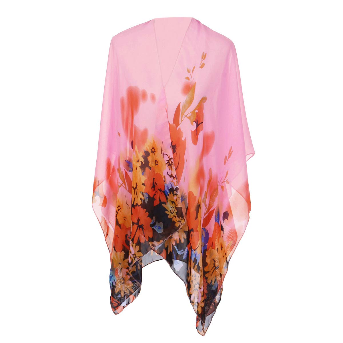 Trendy Blue Chiffon Floral Sheer Kimono Wrap Cardigan - Elegant Beach Cover Up for Women | Perfect for Summer Outfits, Pool Parties & Boho Fashion