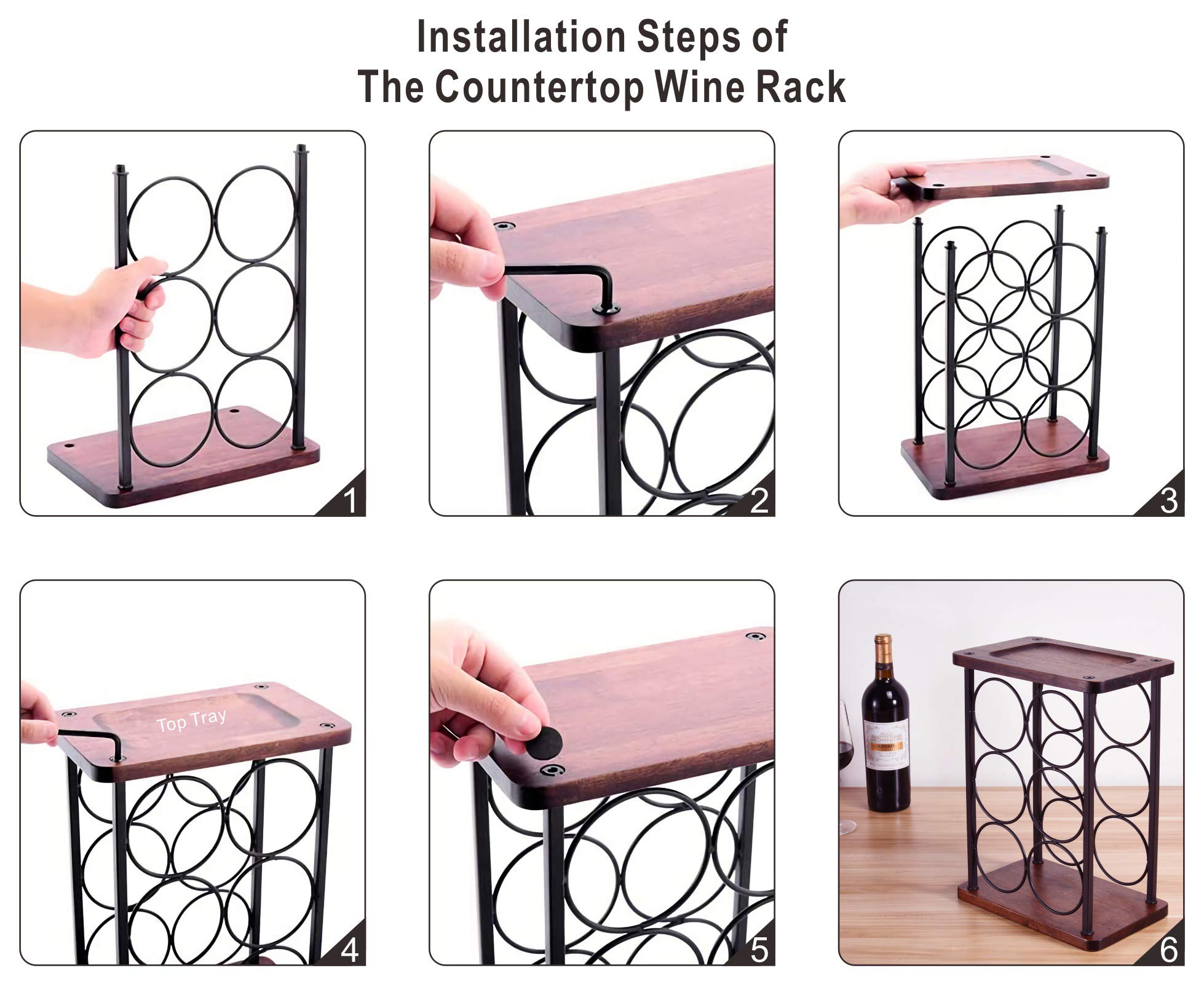 Premium Wooden Countertop Wine Rack - Holds 6 Bottles - Elegant Home & Kitchen Storage for Bar, Cellar, Cabinet, Pantry - Perfect for Entertaining & Wine Display