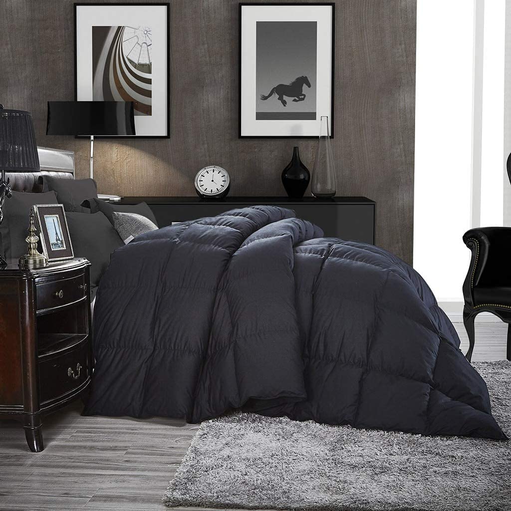 Premium King Size Goose Down Alternative Comforter - Hypoallergenic & Breathable, 100% Egyptian Cotton Cover, 70oz Fill Weight - Perfect for All-Season Bedding (King, Black) | Ideal for Master Bedrooms, Guest Rooms & Luxury Hotels