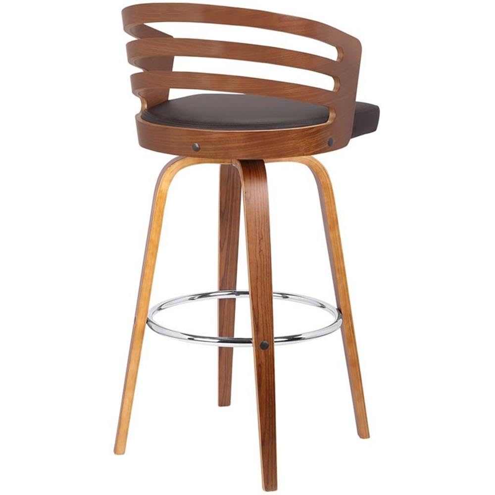 Hawthorne Collections 30 Inch Modern Brown Faux Leather Swivel Bar Stool - Perfect for Kitchen Islands, Home Bars & Breakfast Nooks