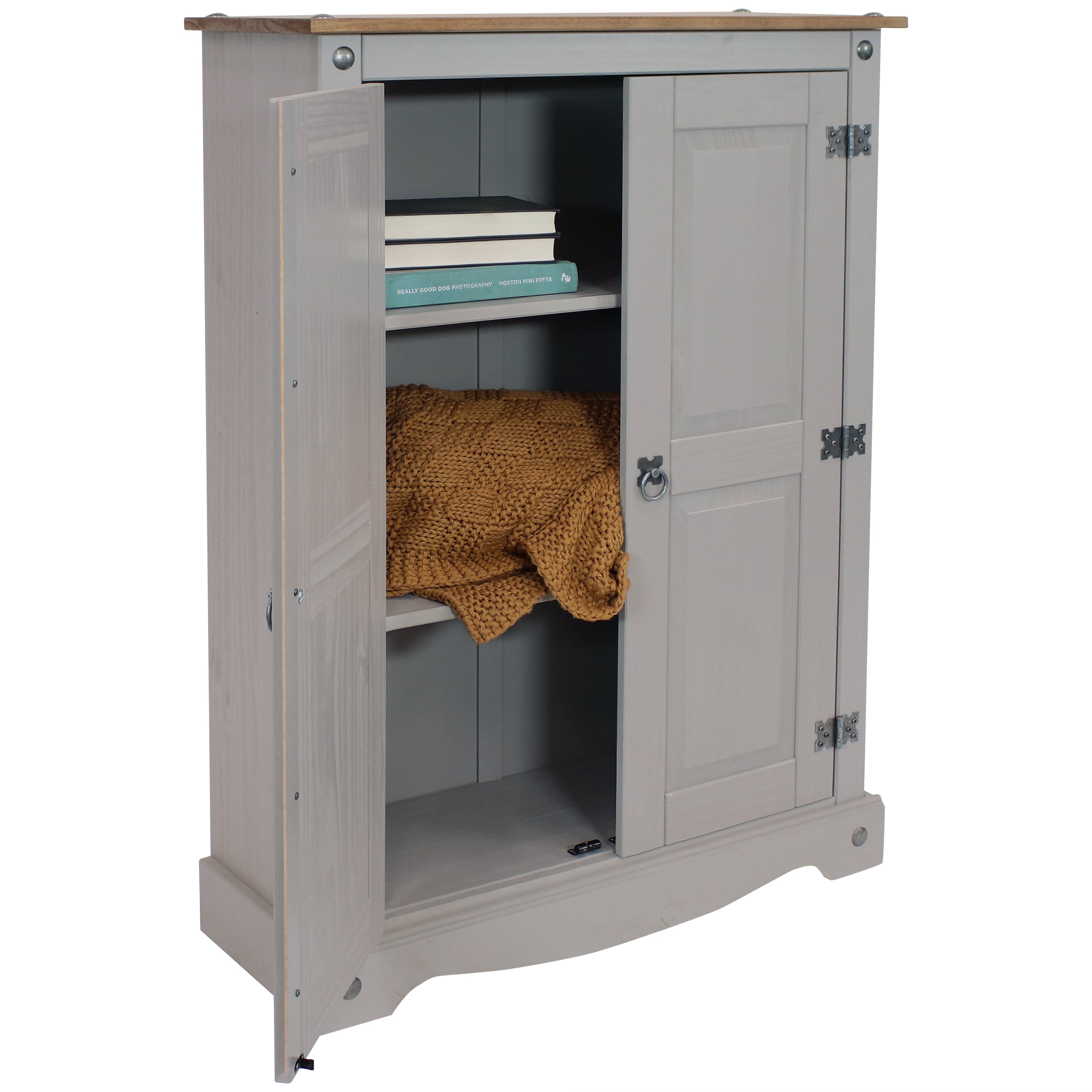 Sunnydaze 2-Door 2-Shelf Solid Pine Storage Cabinet - Gray 43