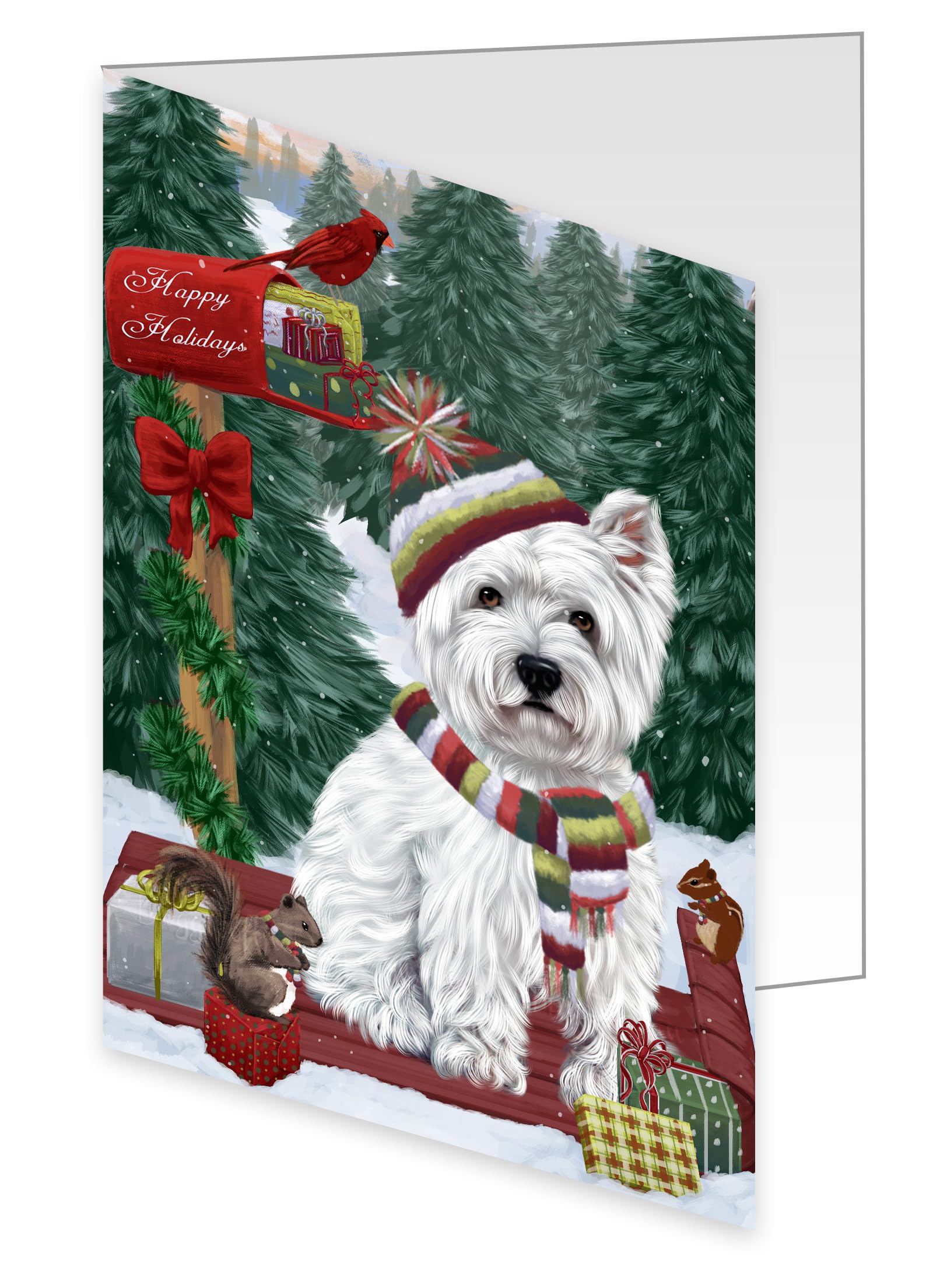 Merry Christmas Woodland Sled West Highland Terrier Dog Greeting Cards - 10 Adorable Pet Invitation Cards with Envelopes - Festive Holiday Pet Artwork for Christmas Wishes (Perfect for Pet Lovers, Holiday Mailings & Seasonal Decor)