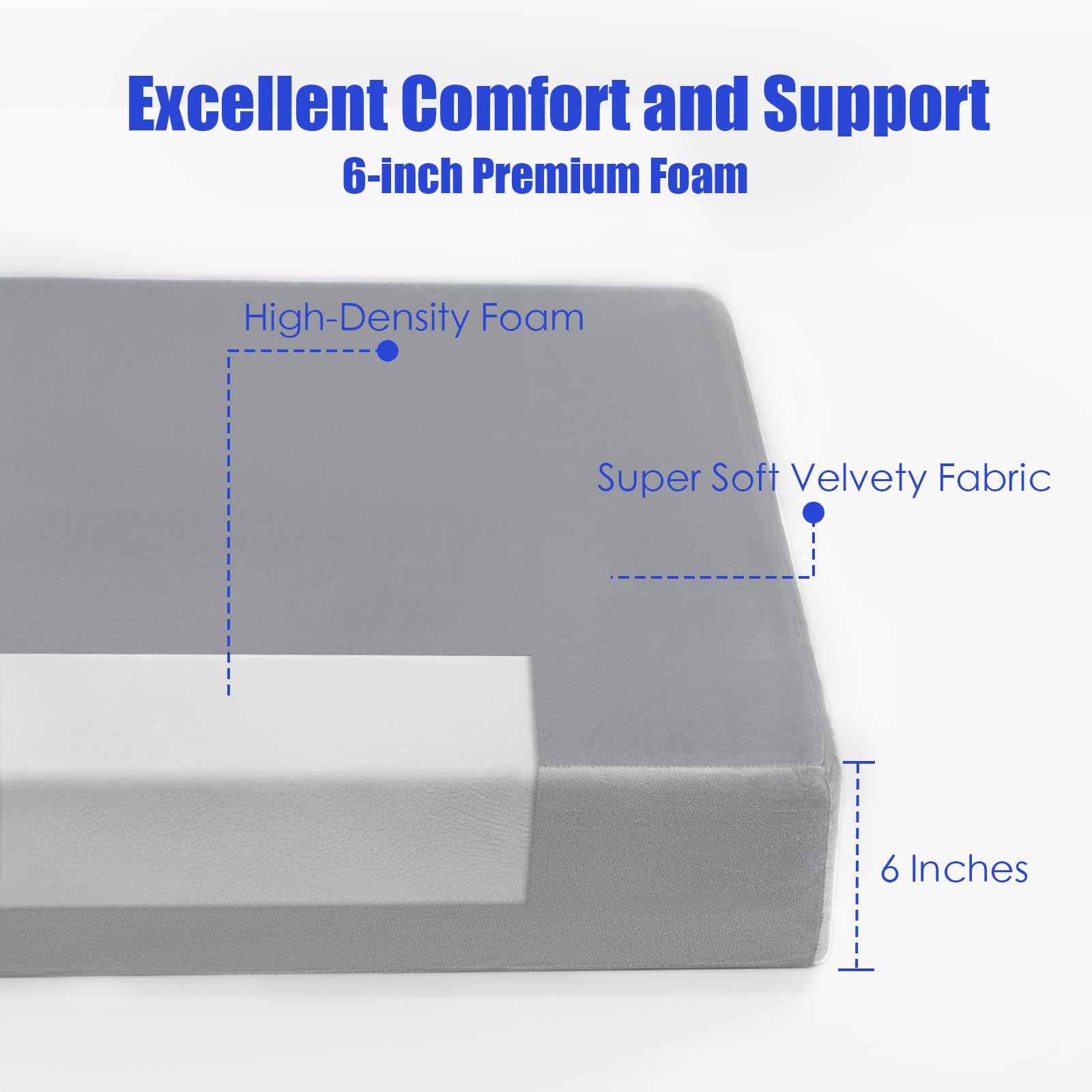 Foldable Futon Chair Bed Sleeper for Adults - Twin Size 6 Inch Folding Mattress Sofa Bed with Pillow, Convertible Tri-Fold Foam Floor Sofa for Living Room, Guest Room & Small Spaces (Grey) - Perfect for Apartments, Dorms & Overnight Guests