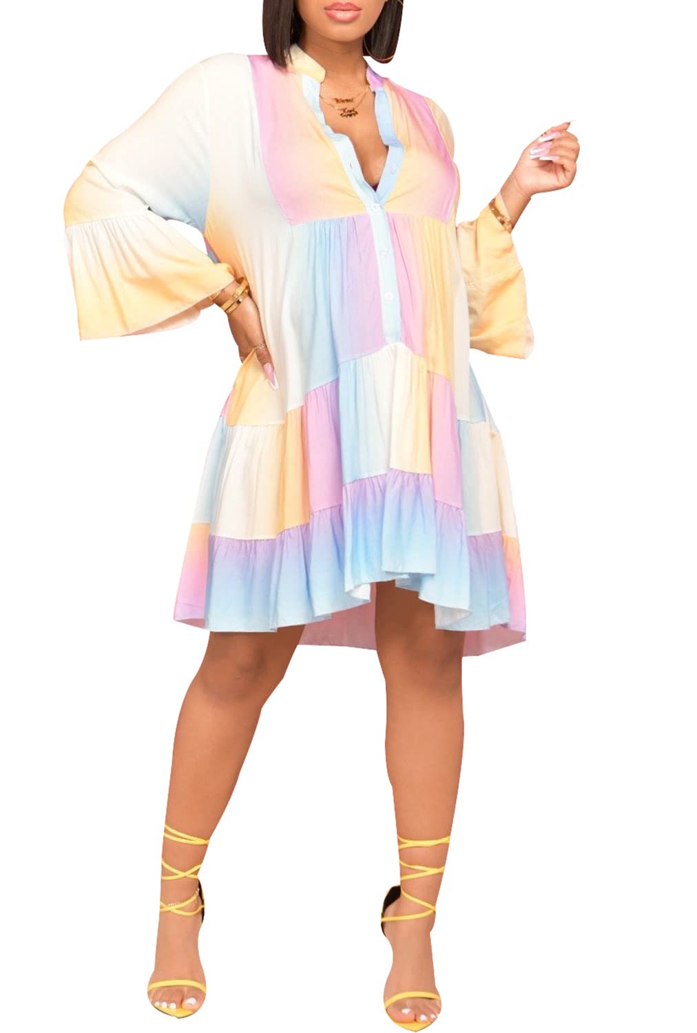 FairyLove Women's Casual Long Bell Sleeve Flowy Maxi Dress - Elegant Loose Fit Wedding Guest Dress for Parties, Date Night & Special Occasions
