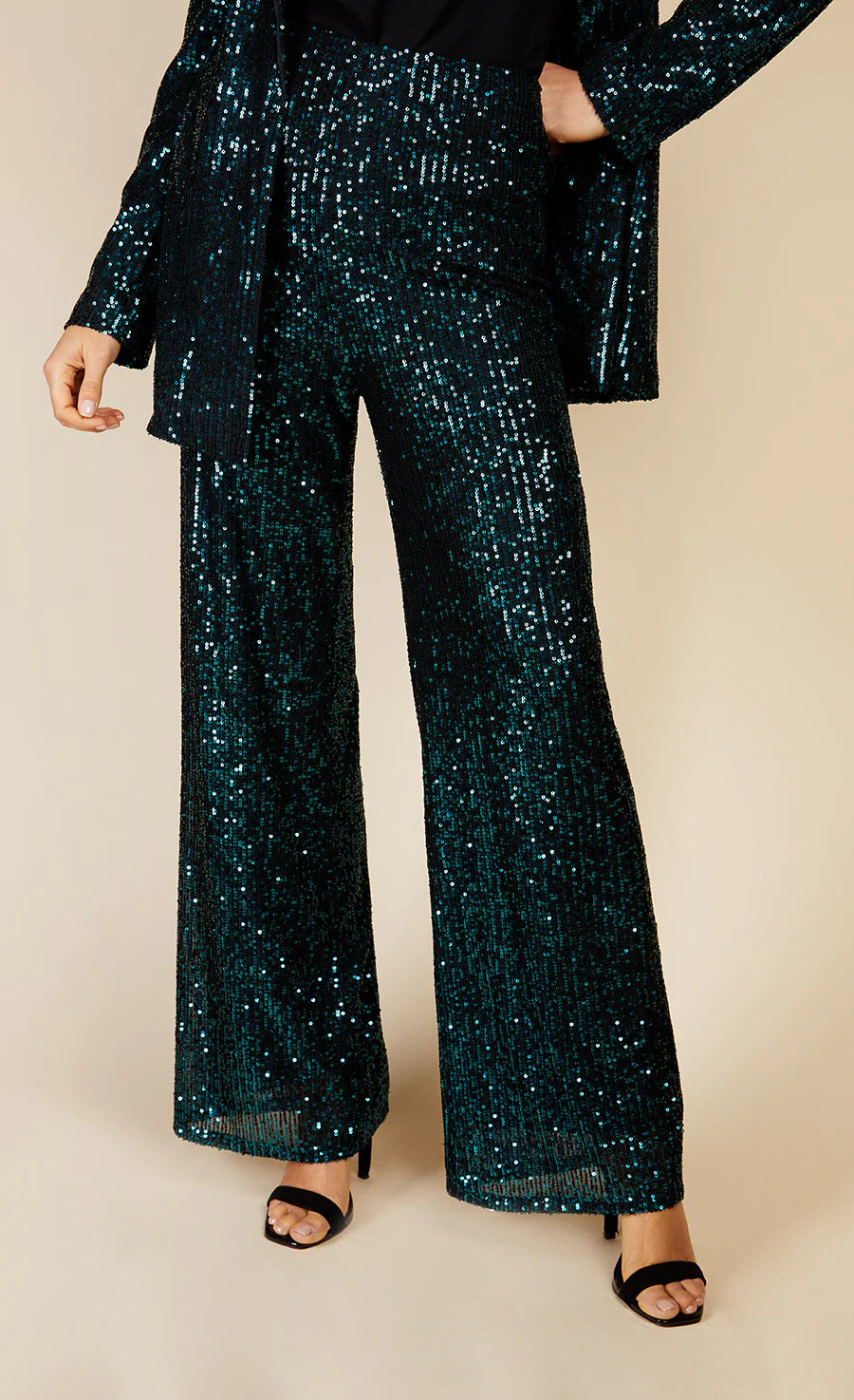 Bailey High Waisted Sequin Trousers for Women - Glitter Party Pants in Emerald Green | Perfect for New Year's Eve, Club Outfits & Holiday Celebrations