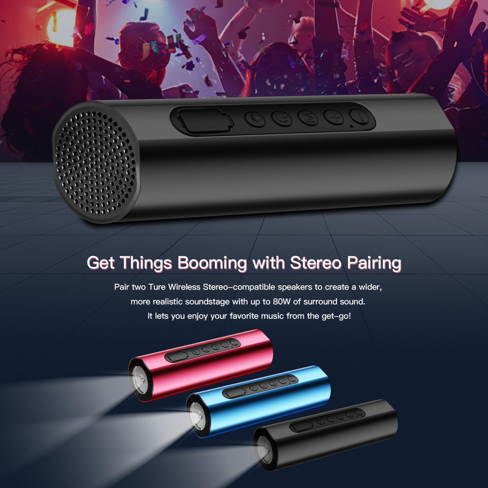 12W HD Sound Bluetooth Speaker with Bass, LED Flashlight, 48H Playtime, Portable Power Bank - Perfect for Office, Home, Outdoor, Travel, and Party Use (Black)