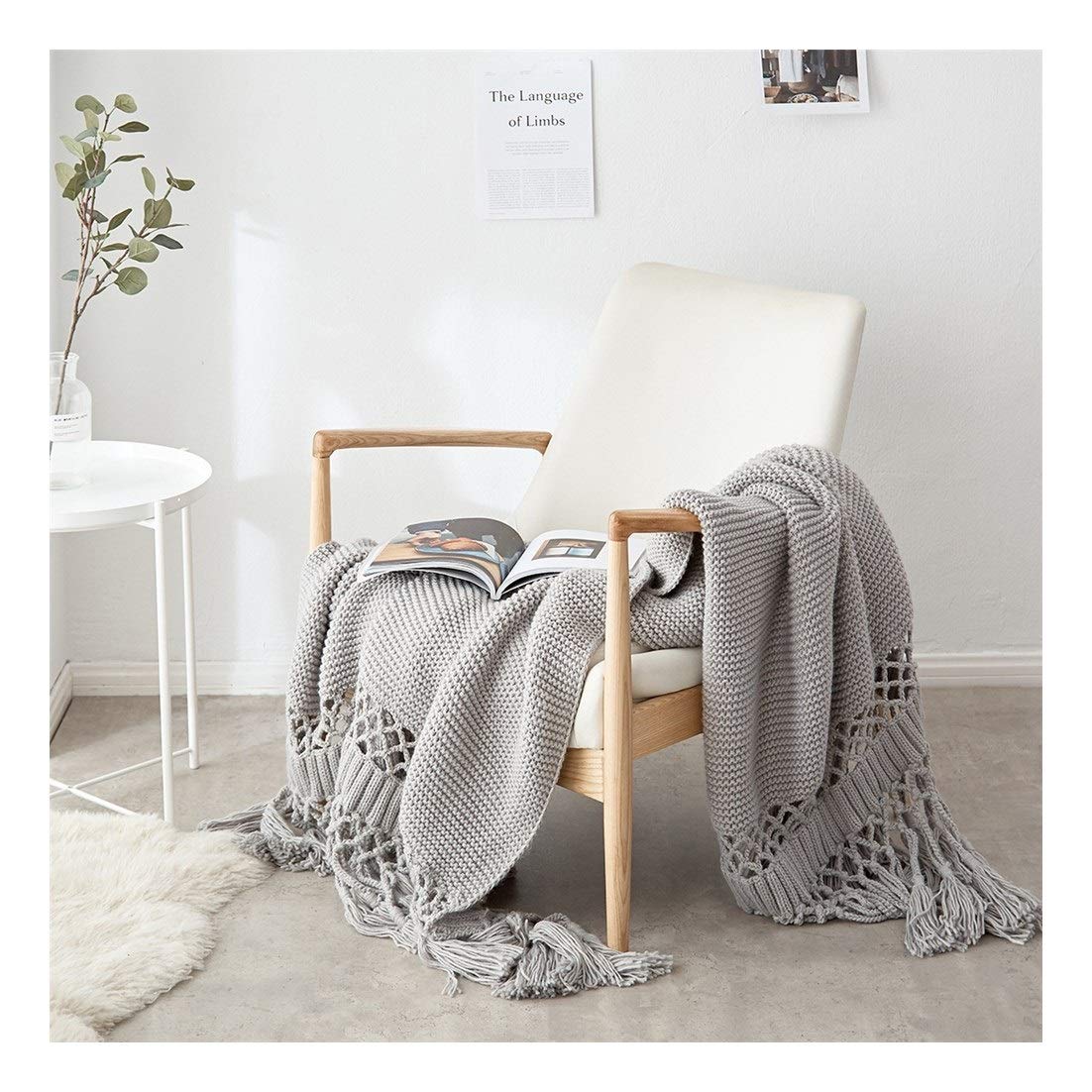 YEZIL Hand-Knitted Chunky Weighted Blanket - 150x200cm Soft Gray Bed Throw for Sofa, Photo Props & Wall Decor - Cozy Air Conditioning Blanket for Home, Office & Gift Giving