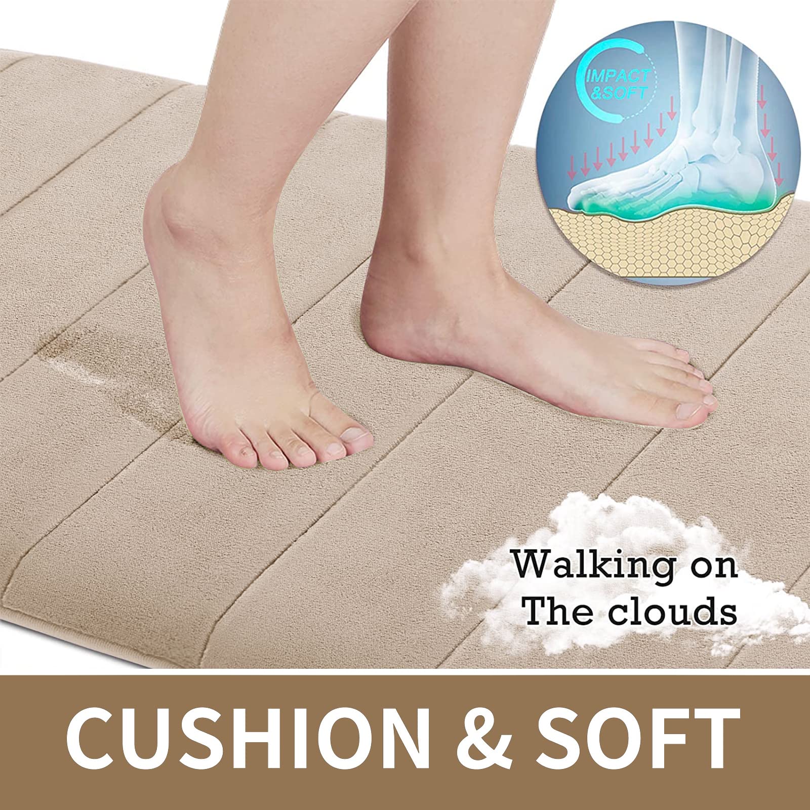 Yimobra Memory Foam Bath Mat 36.2 x 24 Inches - Ultra Soft, Super Absorbent, Non-Slip Bathroom Rug - Machine Washable & Quick Dry - Perfect for Bathroom, Shower, Spa & Home Decor (Beige)