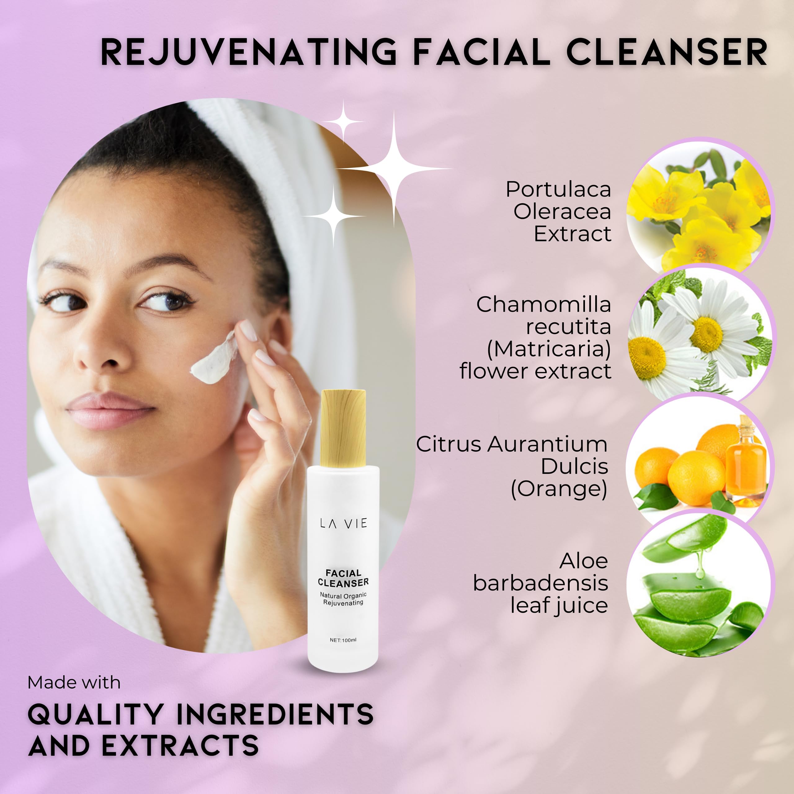 La Vie Rejuvenating Facial Cleanser - Anti-Aging Face Wash with Caffeine, Aloe Vera & Lavender for Women | Gentle Daily Cleansing & Hydration | 100ml/3.38Fl Oz | Perfect for Morning & Night Skincare Routine