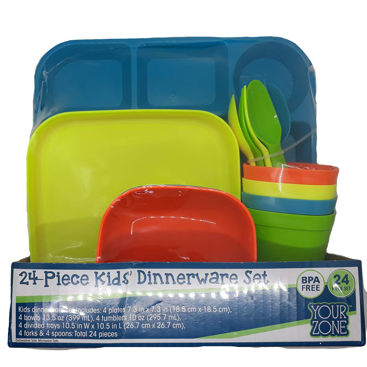 24-Piece Kids' Dinnerware Set - BPA Free, Dishwasher & Microwave Safe, Colorful Plates & Bowls for Toddlers - Perfect for Home, School & Travel Meals