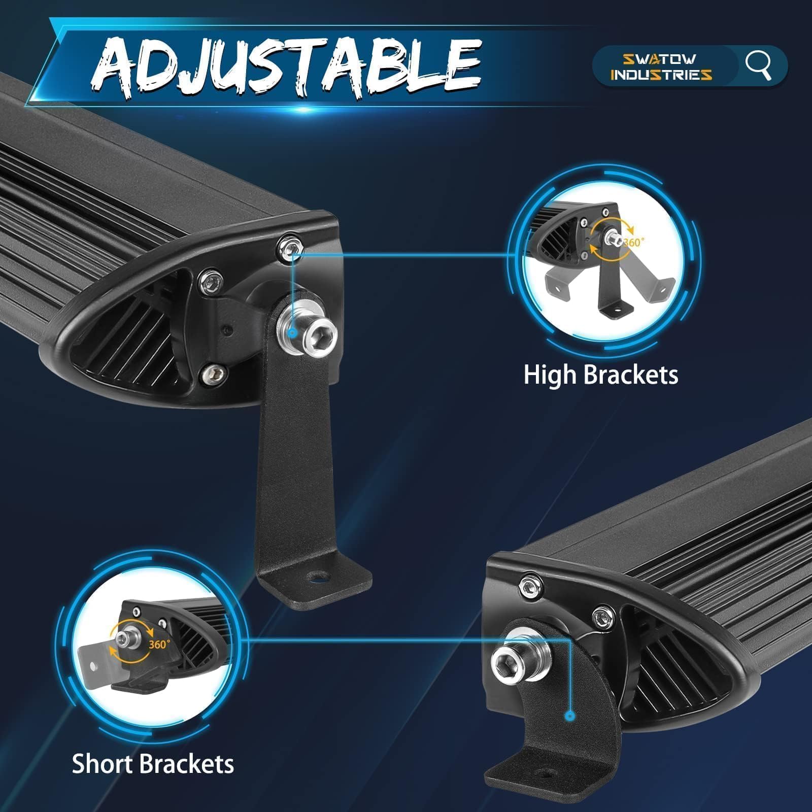 2 Pack Universal LED Light Bar Brackets - Heavy Duty Mounting Kit for Straight & Curved Light Bars - Fits Trucks, Pickups, ATV & UTV - Off-Road, Camping & Emergency Lighting Accessories