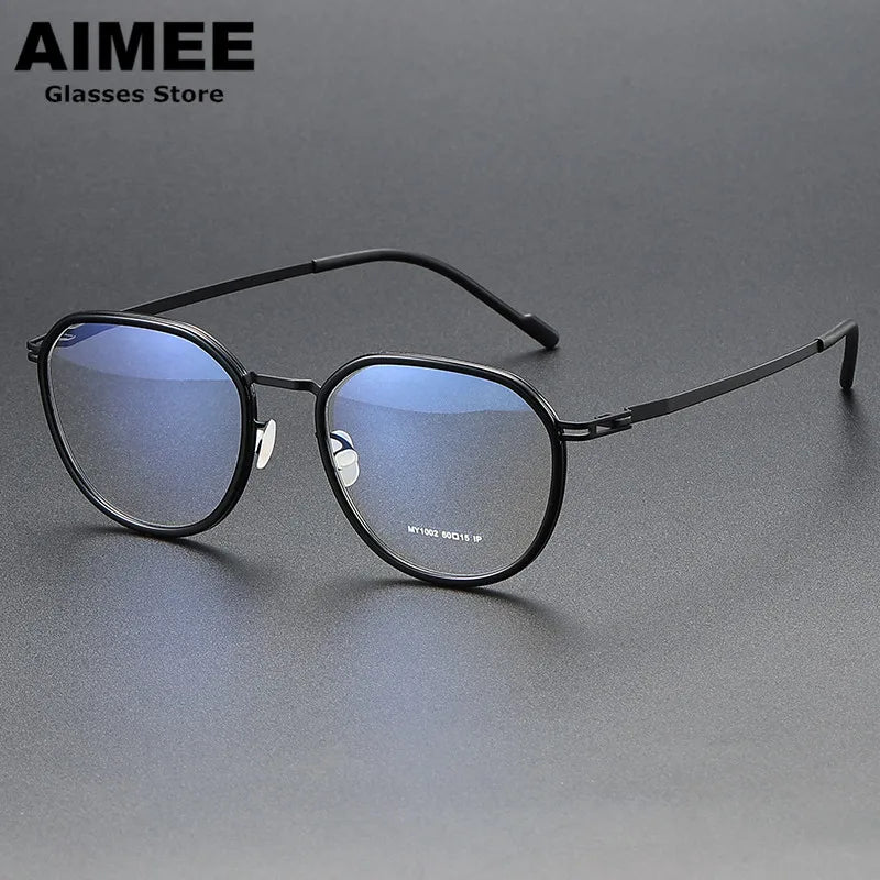 Aimee Unisex Full Rim Oval Square Acetate Steel Eyeglasses Frame 1002 - Stylish & Durable for Work, Reading & Fashion Accessories