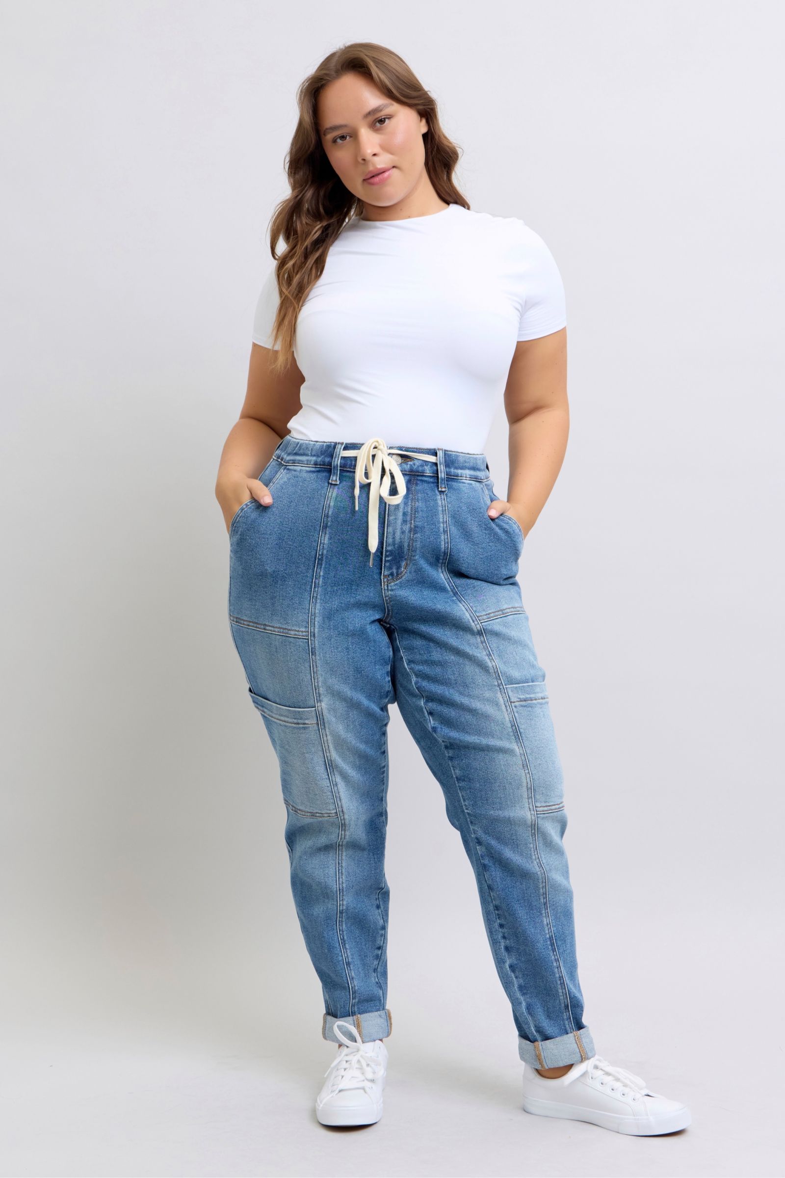 Clayton High Rise Cuffed Cargo Denim Jogger Pants for Women - Stylish & Comfortable Casual Wear for Running, Travel & Everyday Outfits