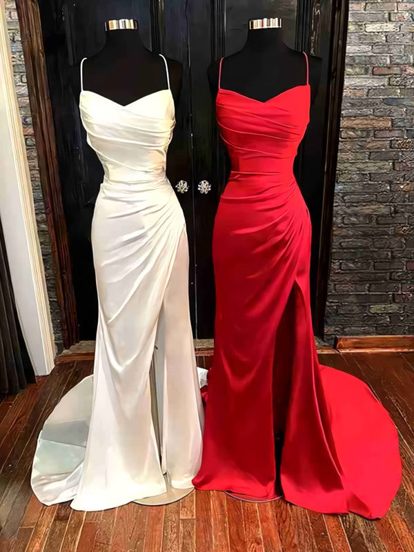 Elegant Long Satin Prom Dress with V-Neck & Mermaid Hem - Semi-Formal Evening Gown for Homecoming, Cocktail Parties & Special Occasions