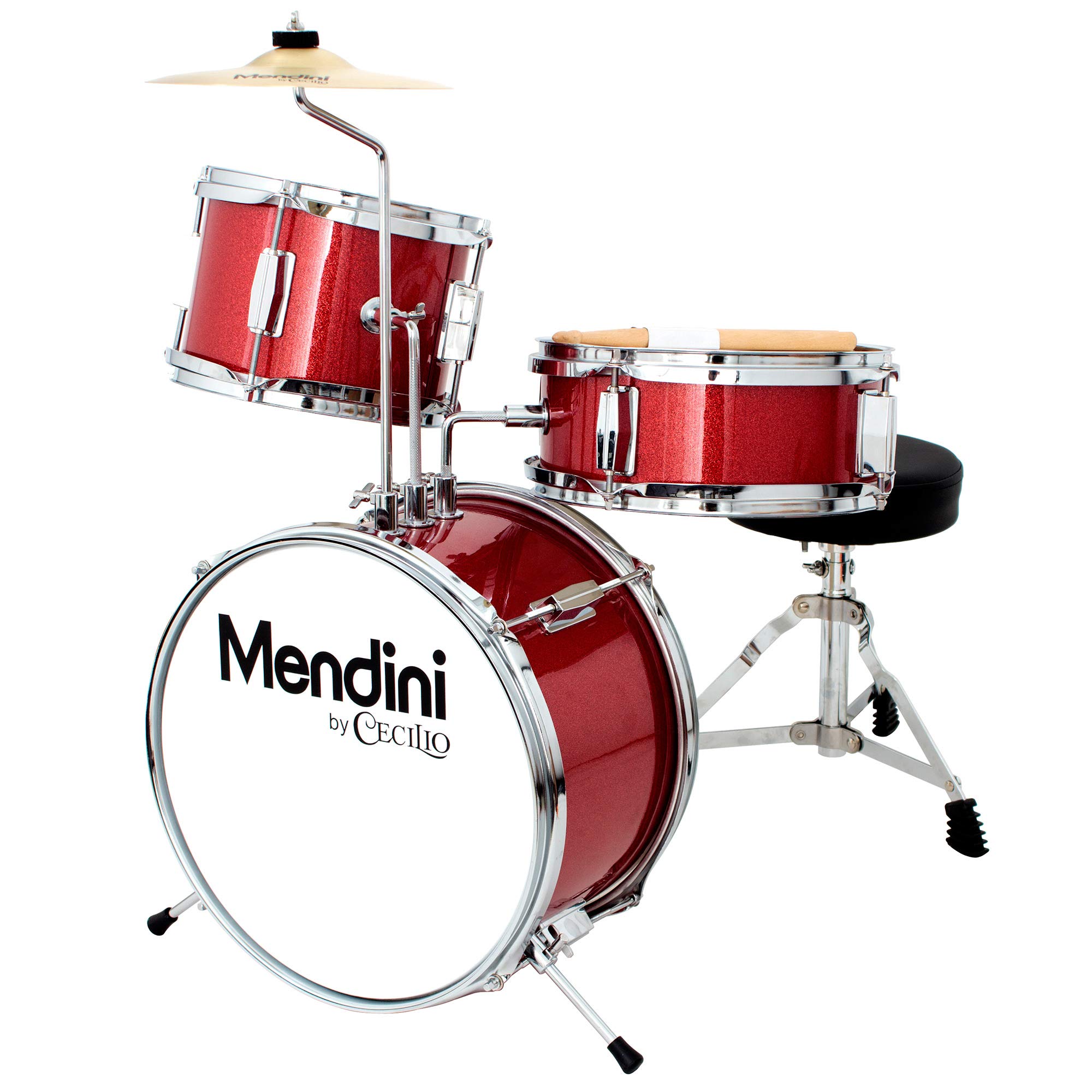 Mendini by Cecilio Kids Drum Set - 4-Piece Junior Drum Kit with Bass Drum, Tom, Snare & Cymbal - Includes Drumsticks & Adjustable Drum Throne - Best Beginner Drum Set for Kids - Perfect for Home Practice, Music Lessons & Birthday Gifts