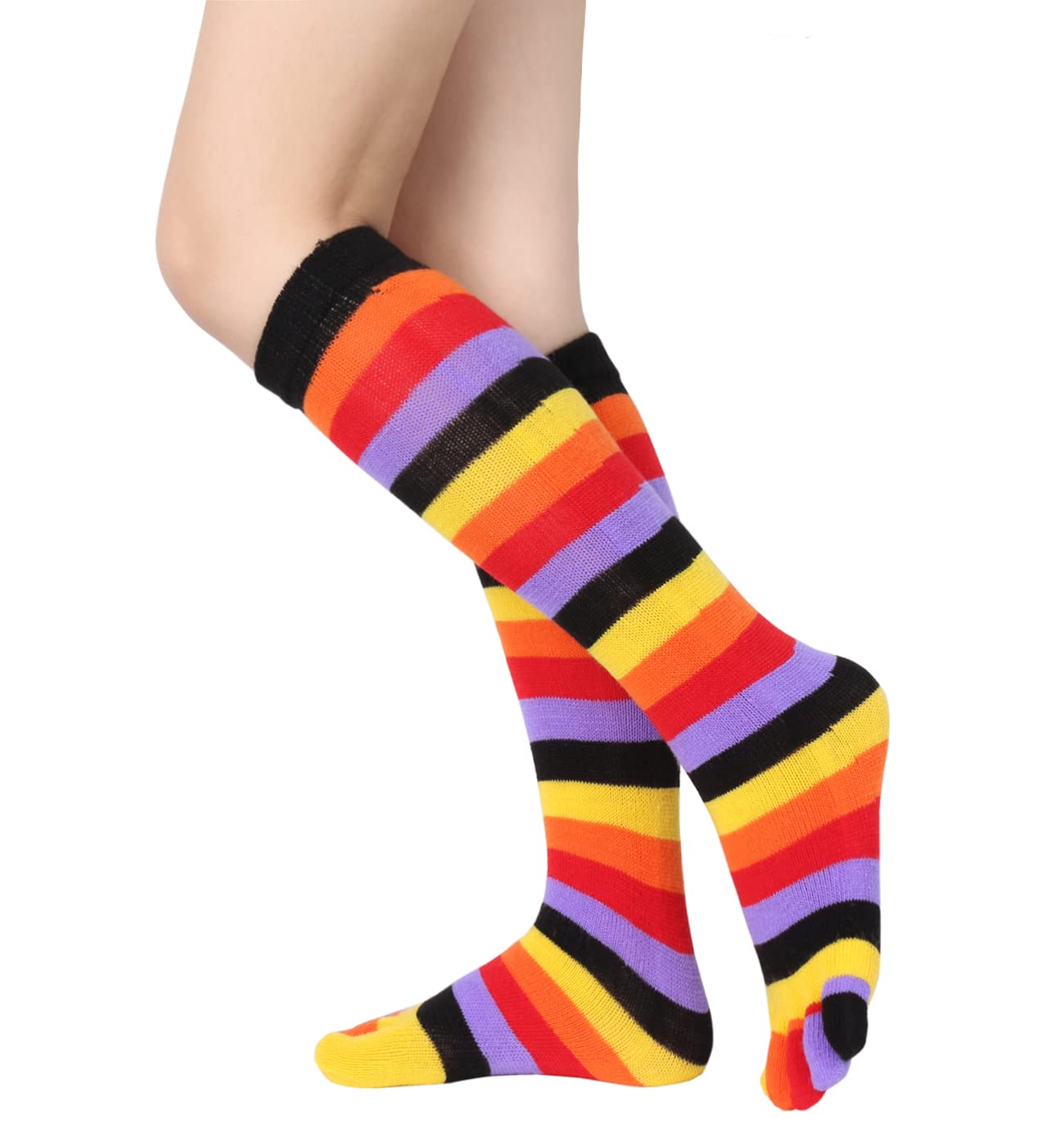 Colorful Rainbow Striped Knee High Toe Socks for Women & Men - Christmas Gifts for Running & Yoga