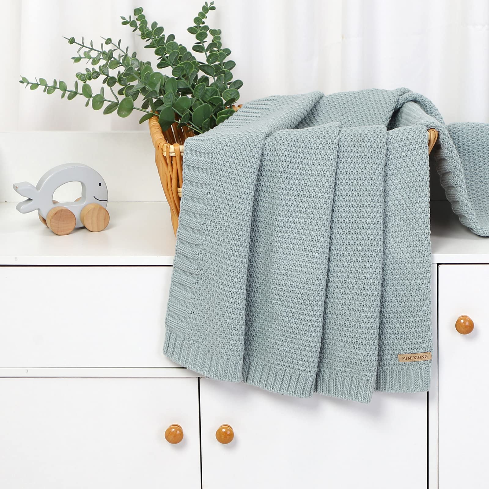 Soft Mimixiong Knitted Baby Blanket for Toddlers - Cozy & Breathable Nursery Blanket for Boys & Girls (Blue) - Perfect for Crib, Stroller, and Snuggling