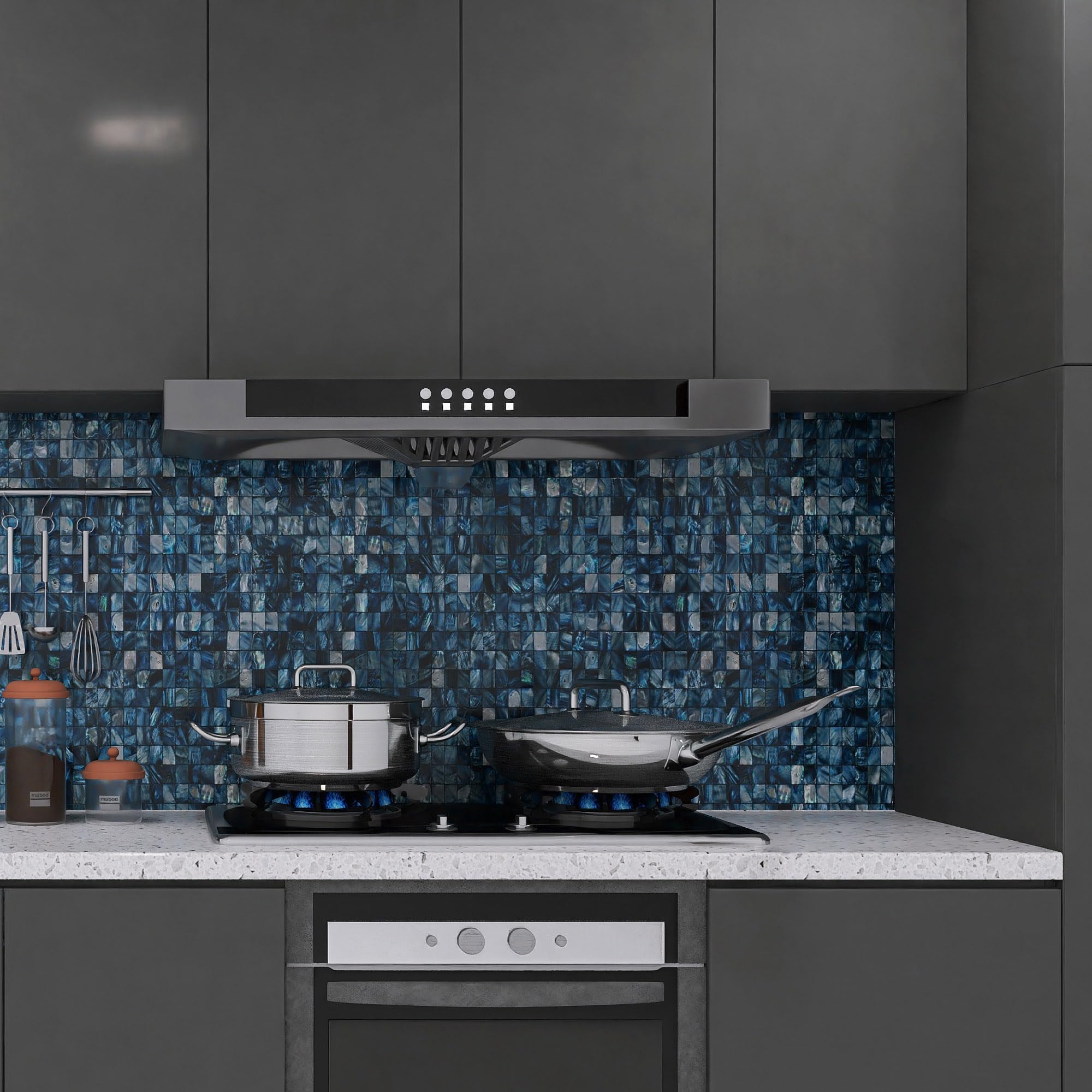 KASARO Self-Adhesive Mother of Pearl Mosaic Tiles - Peel & Stick Backsplash for Kitchen, Bathroom, Bedroom Wall Decor (Blue, 10 Sheets) | Easy DIY Home Upgrade for Stylish & Waterproof Surfaces