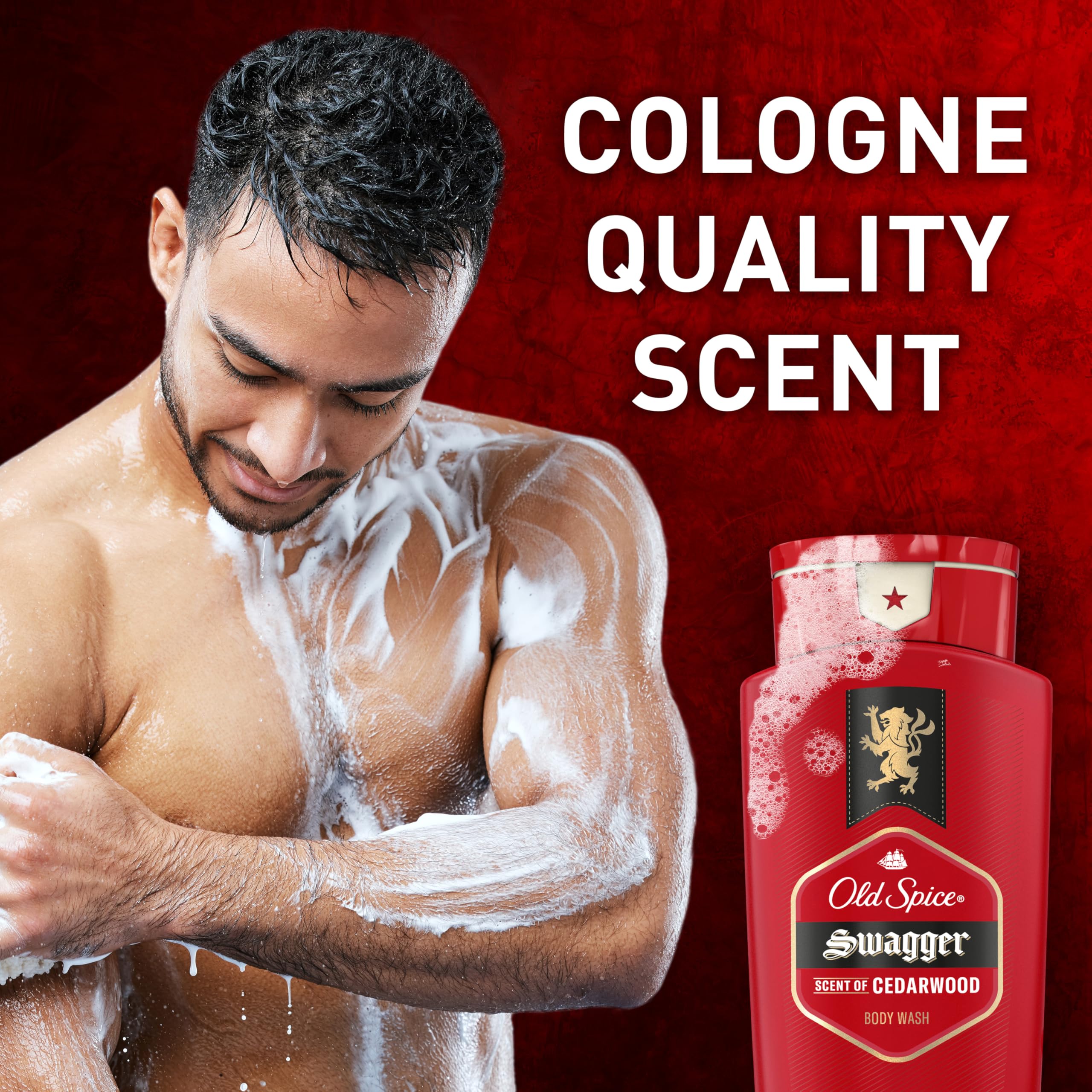 Old Spice Men's Body Wash - 24/7 Shower Fresh with Long-Lasting Cedarwood Scent, Swagger Red Collection, 24 fl oz (Pack of 2) - Refreshing Daily Shower Gel for Gym, Work & Active Lifestyle