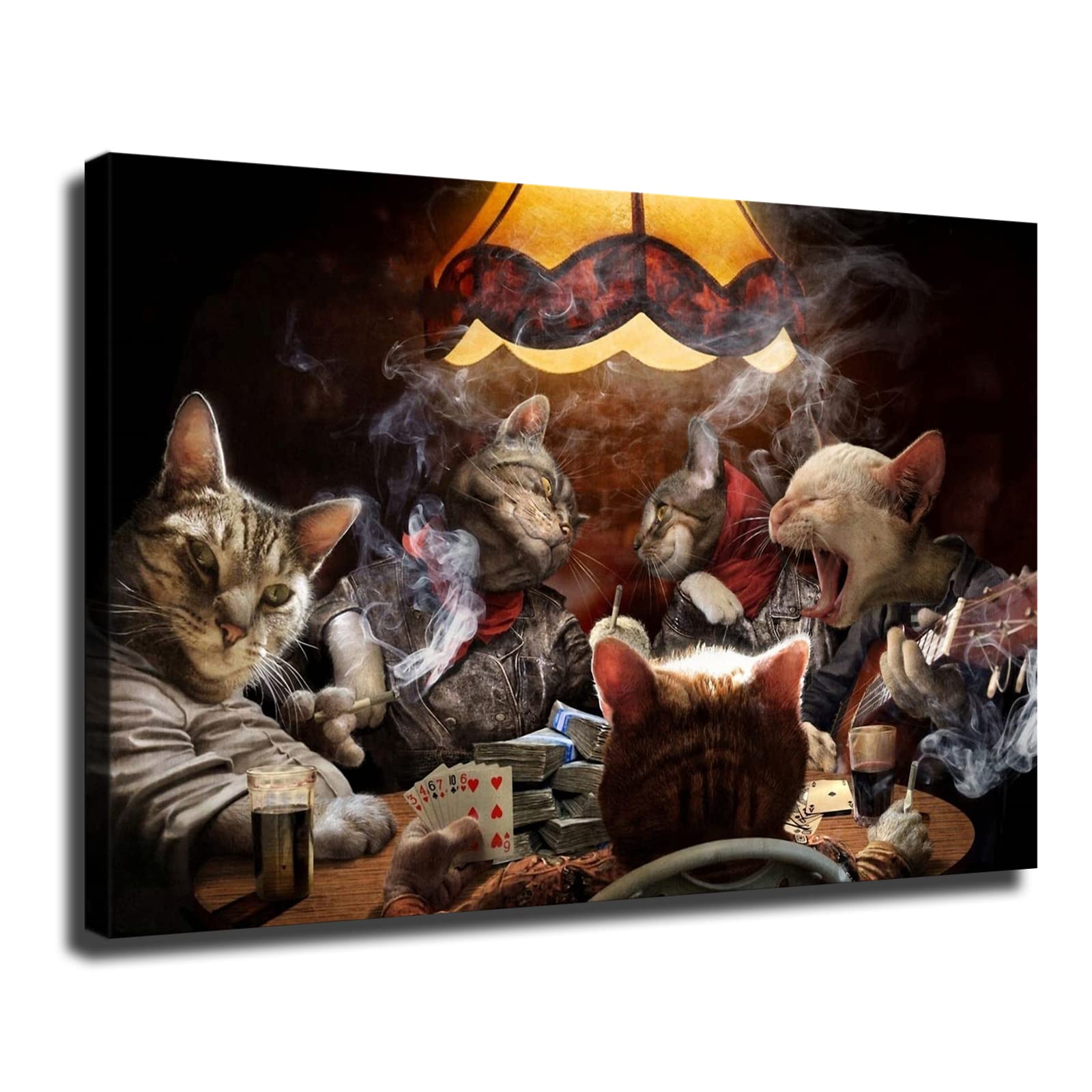 SUPERYUFENG Cats Playing Poker Canvas Art Print - Framed Wall Decor 24x36 Inch, Modern Home & Office Painting for Living Room, Bedroom or Game Room