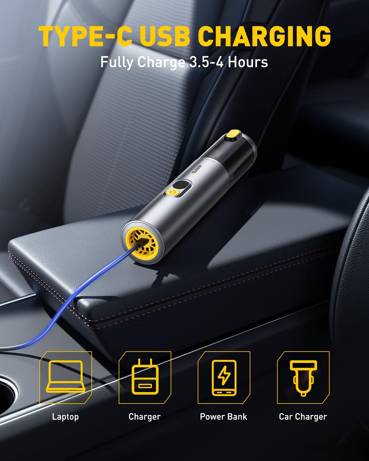 AUXITO 14000Pa Powerful Handheld Vacuum Cleaner for Car & Home - 2-in-1 Portable Mini Vacuum with Blow & Suction Function, Ideal for Pet Hair, Office Cleaning & Car Detailing (Silver)