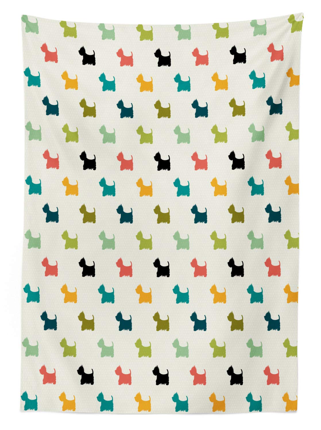 Ambesonne Dog Lover Waterproof Outdoor Tablecloth - Colorful Scottish Terrier Silhouette Polka Dot Design, Washable Picnic Table Cover 58x120 Inches - Perfect for Backyard BBQs, Pet Parties & Picnics