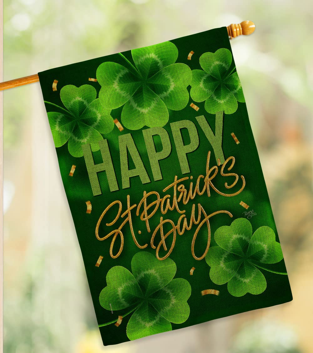 St. Patrick's Day Double-Sided House Flag - Springtime Shamrock & Leprechaun Design with Lucky Coin Embroidery | Made in USA | Perfect for Garden, Yard Decor & Holiday Gifting (Pack of 1)