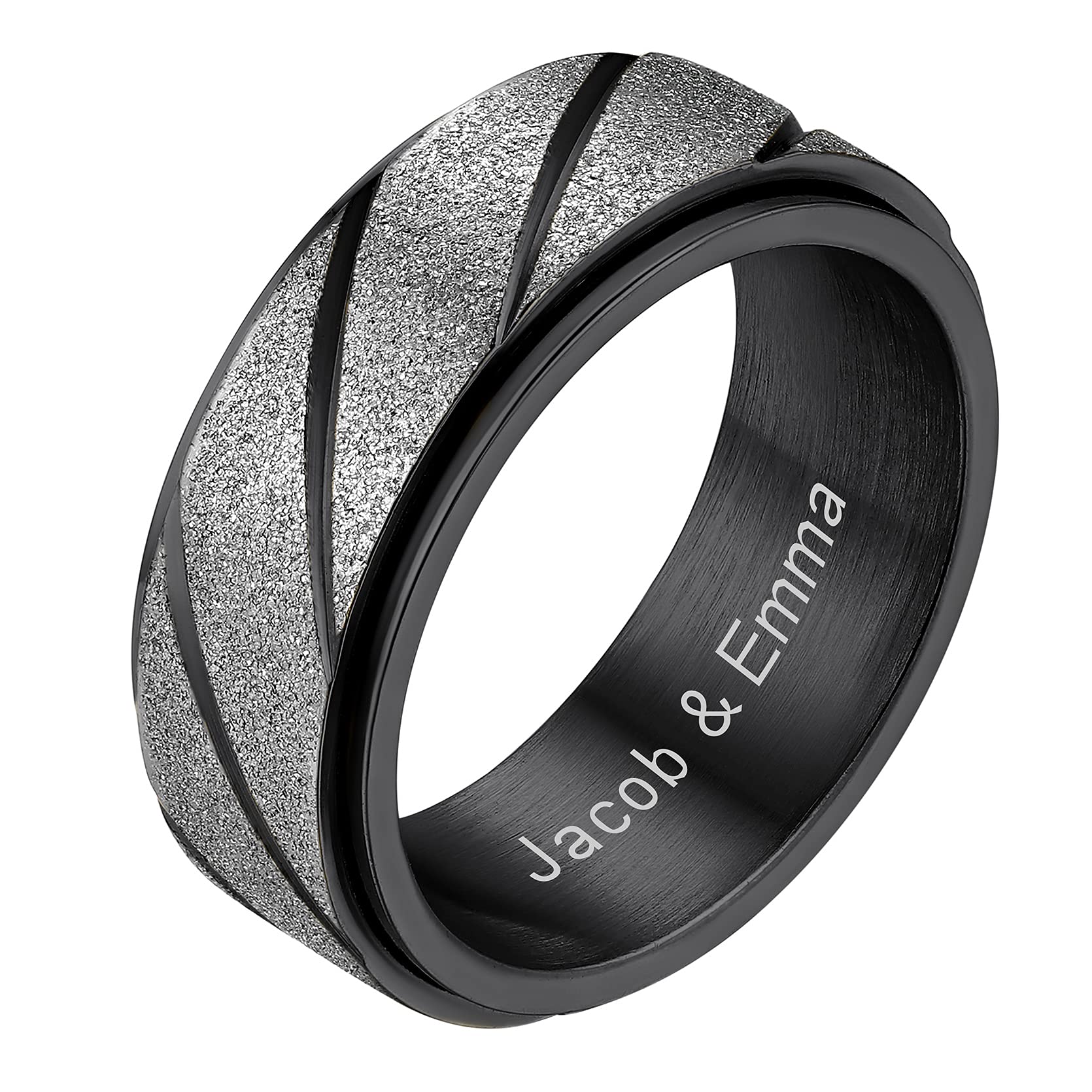 GOLDCHIC Spinner Ring for Men & Women - Sand Blast Finish Celtic Fidget Band Ring for Anxiety Relief - Titanium Steel Worry Ring in Black & 18k Gold Plated (8mm, Size 7-12) - Perfect for Stress Relief, Meditation & Focus - Includes Gift Box