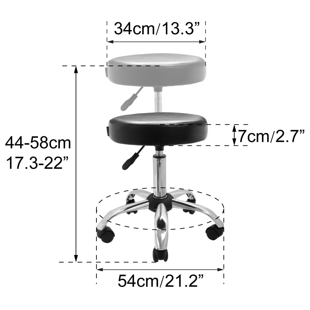 Premium Hydraulic Adjustable Height Rolling Stool with Ergonomic Design - RS541/2 - Perfect for Salon, Tattoo Studio, Medical Office & Industrial Workspaces
