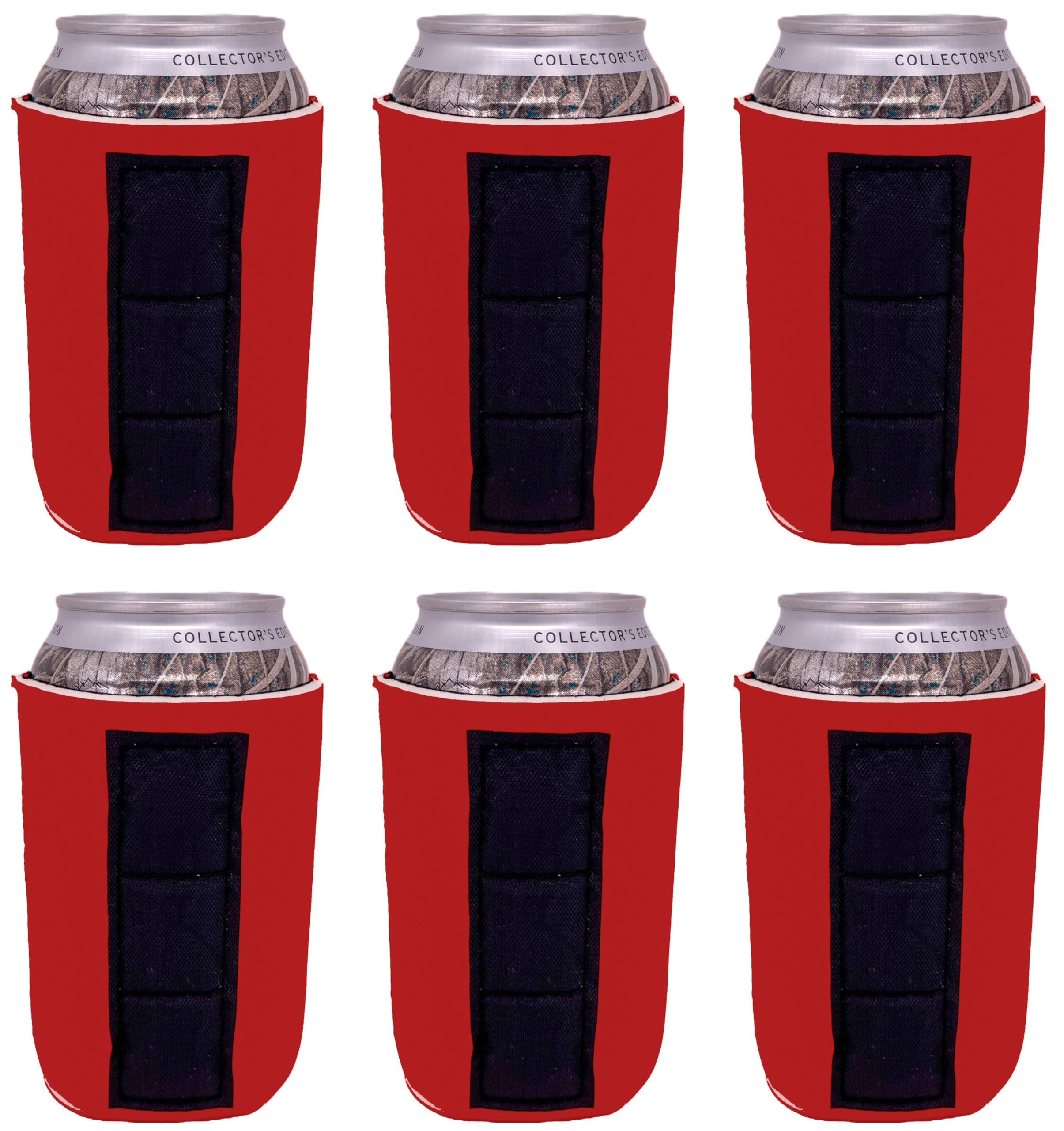 6 Pack Red Blank Magnetic Can Coolers - Insulated Beer Soda Can Holders for Outdoor BBQ, Camping & Parties (Set of 6)