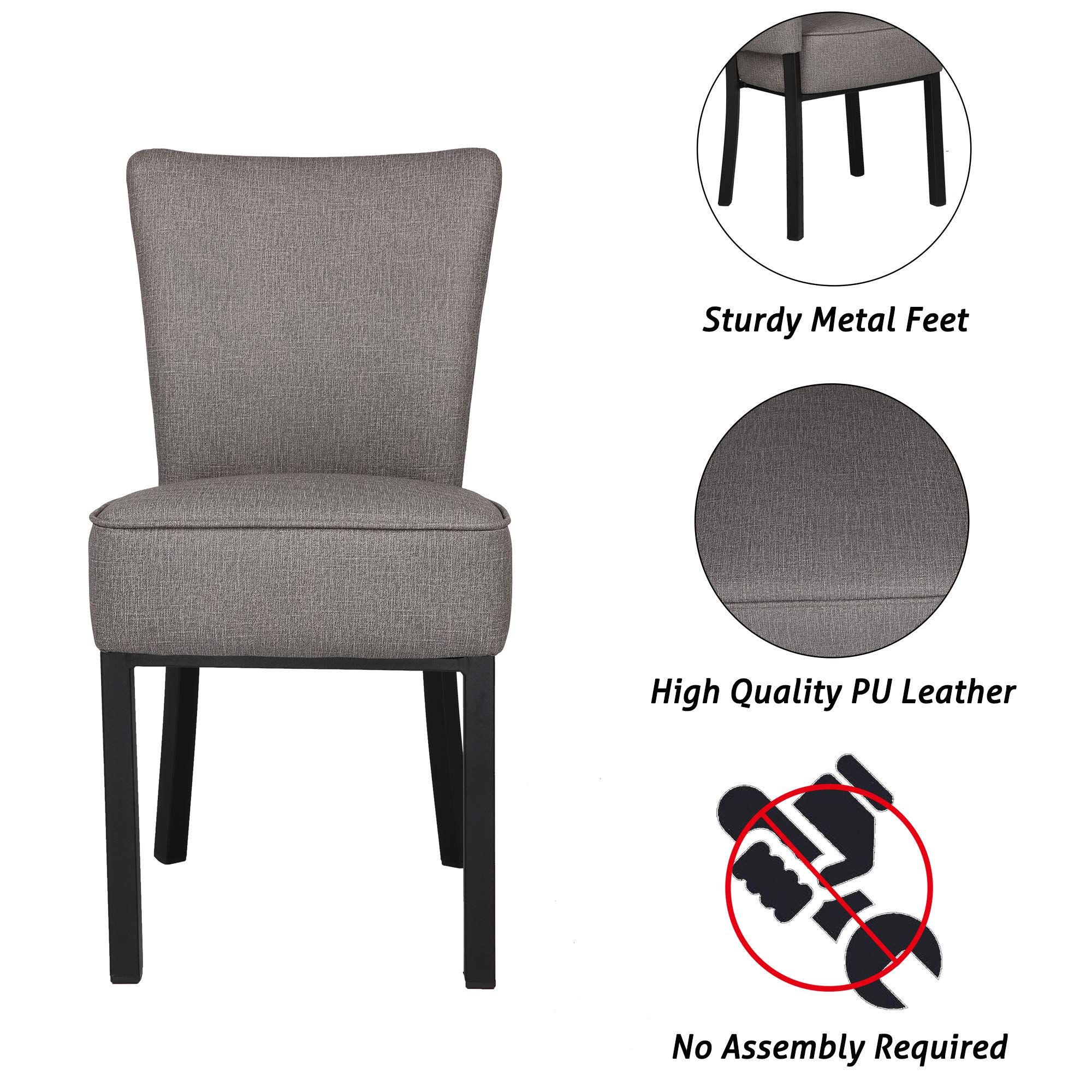 LUCKYERMORE 2-Pack Modern PU Leather Dining Chairs with Soft Cushion - Sturdy Metal Frame Side Chairs for Kitchen, Living Room & Bedroom - Heavy Duty Vinyl Gray Upholstered Seating - Perfect for Family Meals, Entertaining Guests & Home Office Use