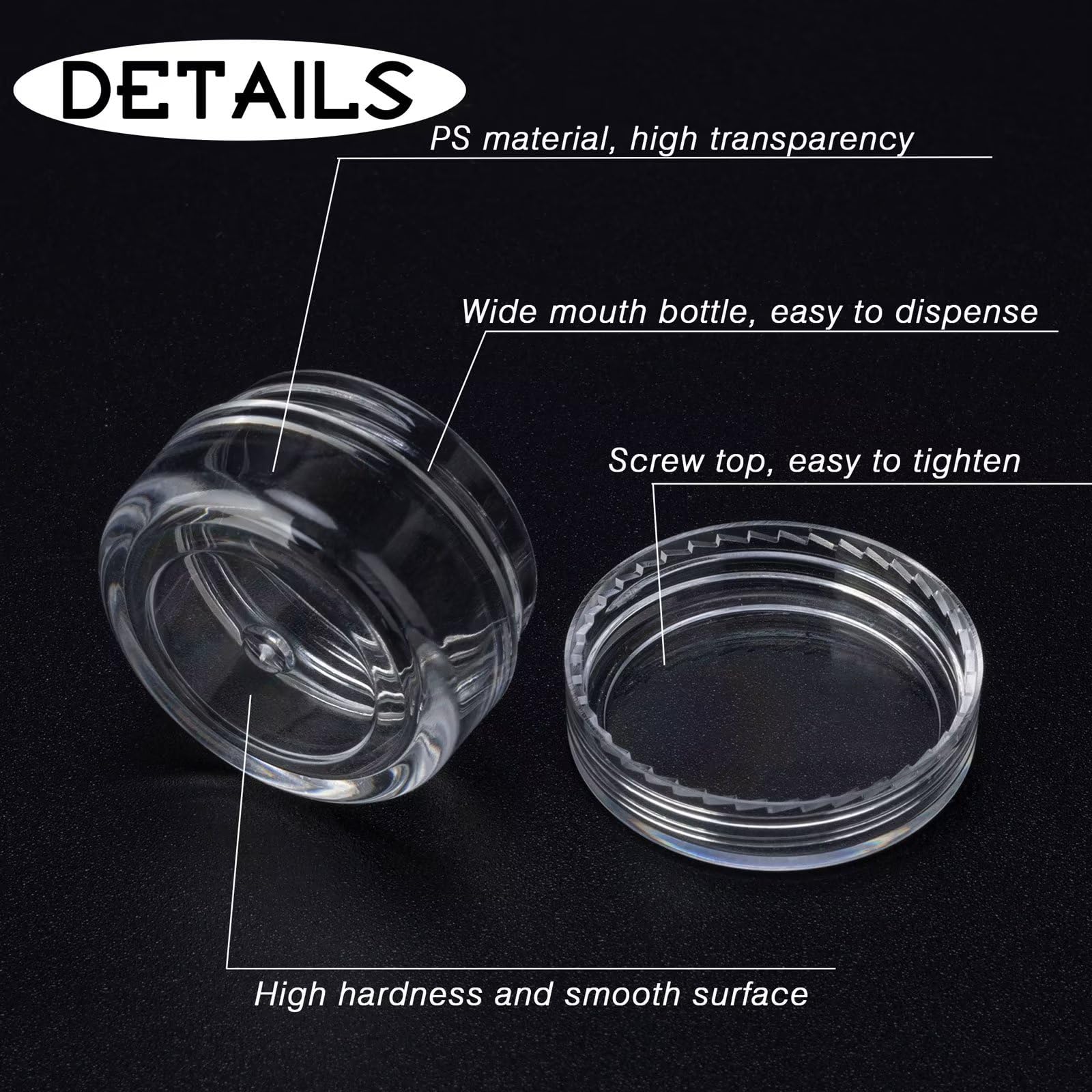 50-Pack 5g Clear Plastic Sample Jars with Lids & 4 Mini Spoons - Small Lip Balm Containers with 50 Labels - Perfect for DIY Cosmetics, Travel Toiletries & Essential Oil Storage