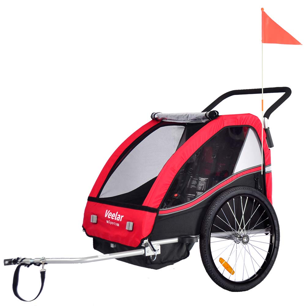 Veelar 2-in-1 Bike Trailer & Stroller - Double Seat Bicycle Carrier for Toddlers & Kids - Convertible Jogger for Outdoor Adventures, Park Visits & Family Cycling