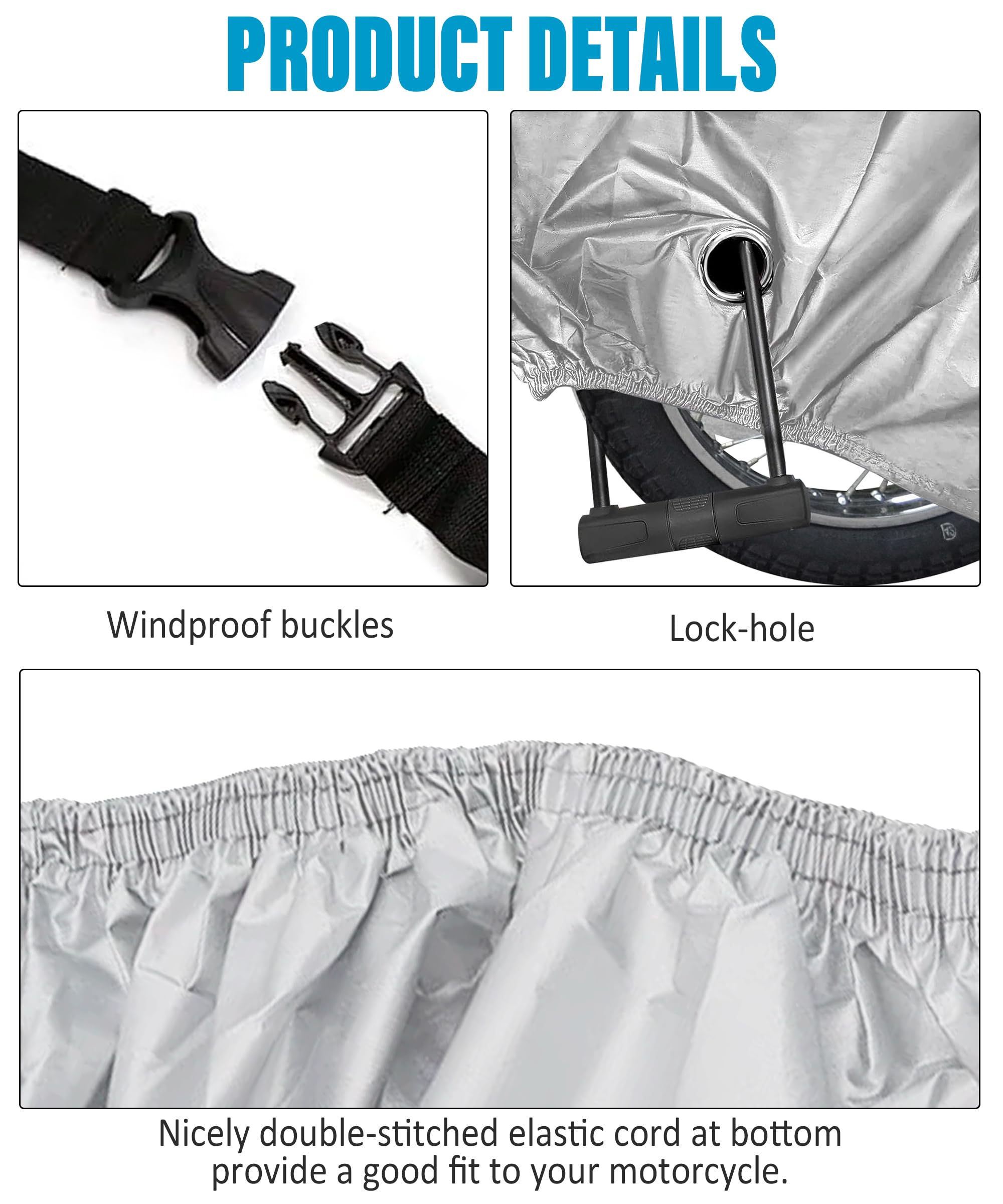 Waterproof Motorcycle Cover with Lock Holes & Storage Bag - Outdoor Use for Bikes up to 96.5