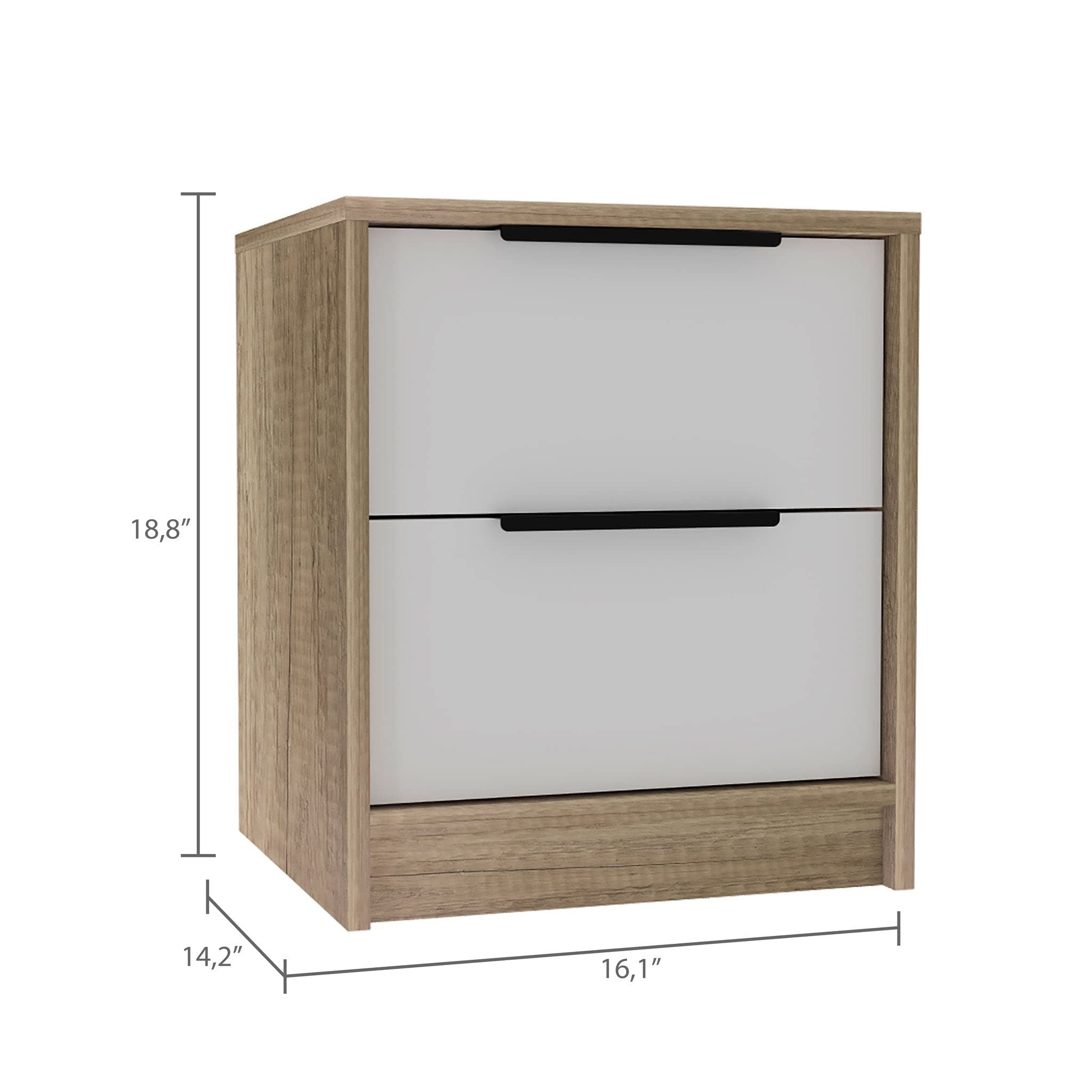 Washington Nightstand with 2 Large Drawers and Metal Handles - White/Light Oak Finish - Perfect for Bedroom, Guest Room or Nursery Storage