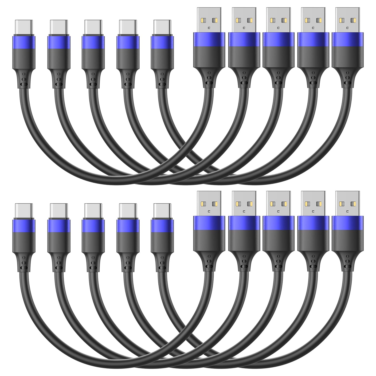10 Pack 1ft Short USB C to USB A Charger Cables - Fast Charging & Sync for iPhone 15, Samsung Galaxy S24/S23/S20/S10/S9, Note 20/10/9 - Perfect for Charging Stations, Travel & Home Use
