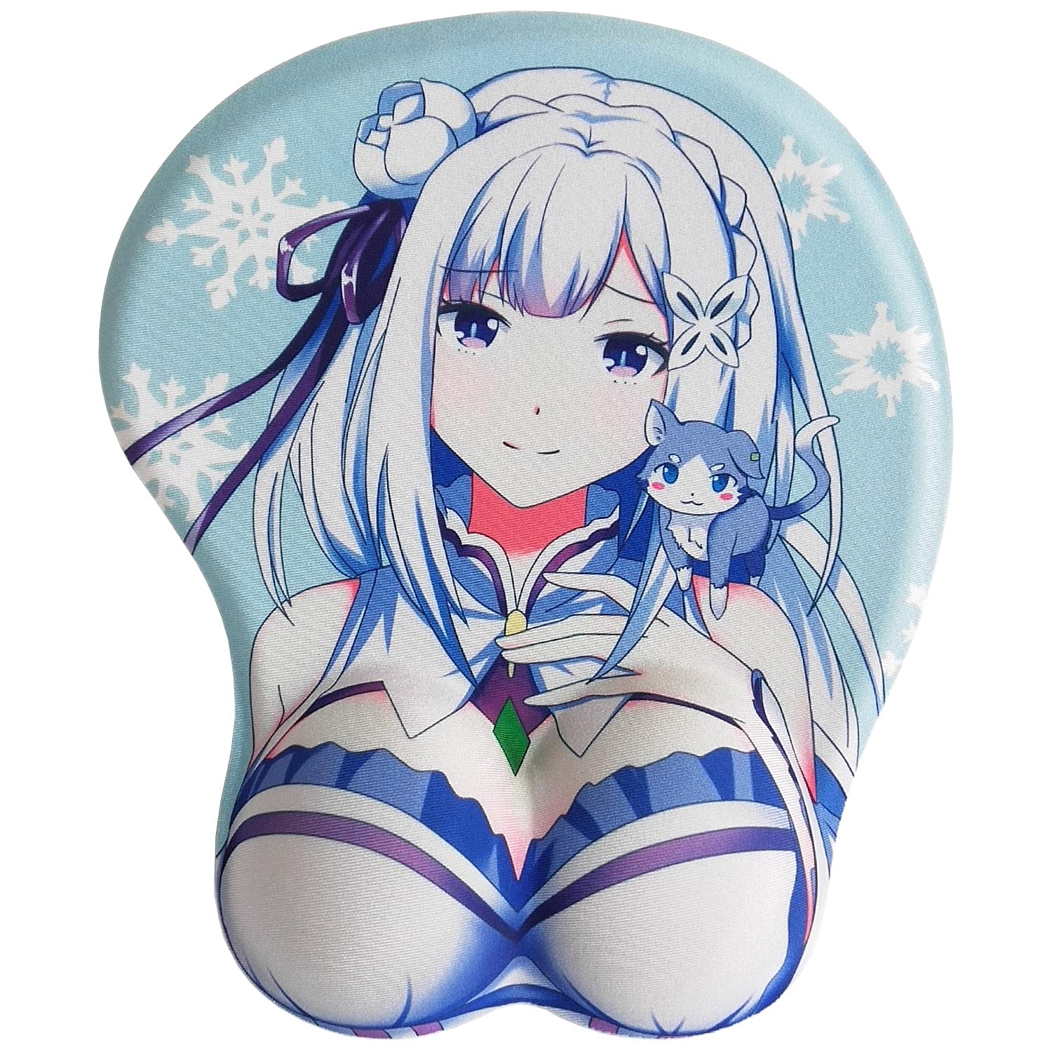 3D Cute Anime Girl Mouse Pad with Wrist Support - Kawaii Gaming Mouse Mat for PC & Laptop - Ergonomic Blue Computer Accessory for Office, Gaming & Home Use
