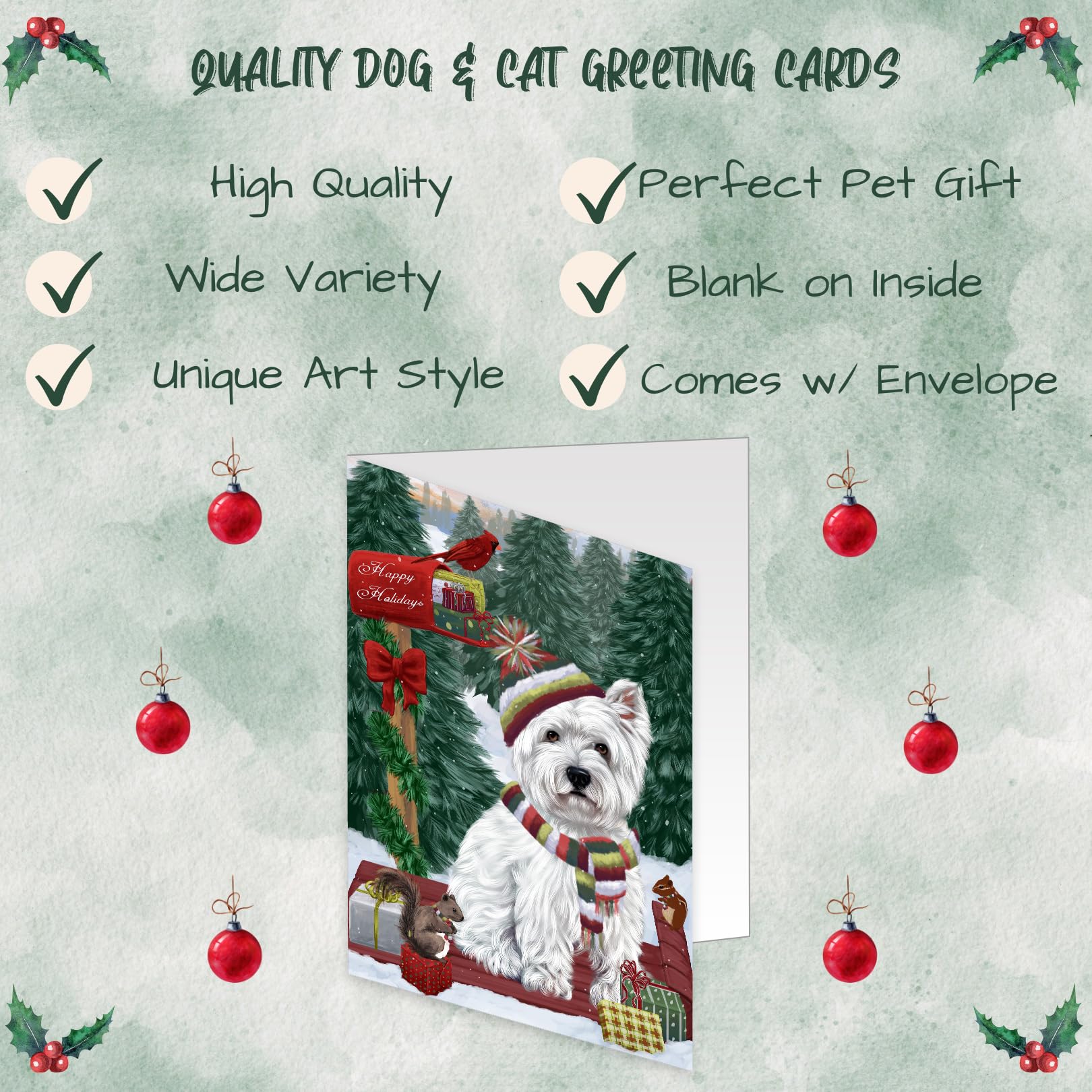 Merry Christmas Woodland Sled West Highland Terrier Dog Greeting Cards - 10 Adorable Pet Invitation Cards with Envelopes - Festive Holiday Pet Artwork for Christmas Wishes (Perfect for Pet Lovers, Holiday Mailings & Seasonal Decor)