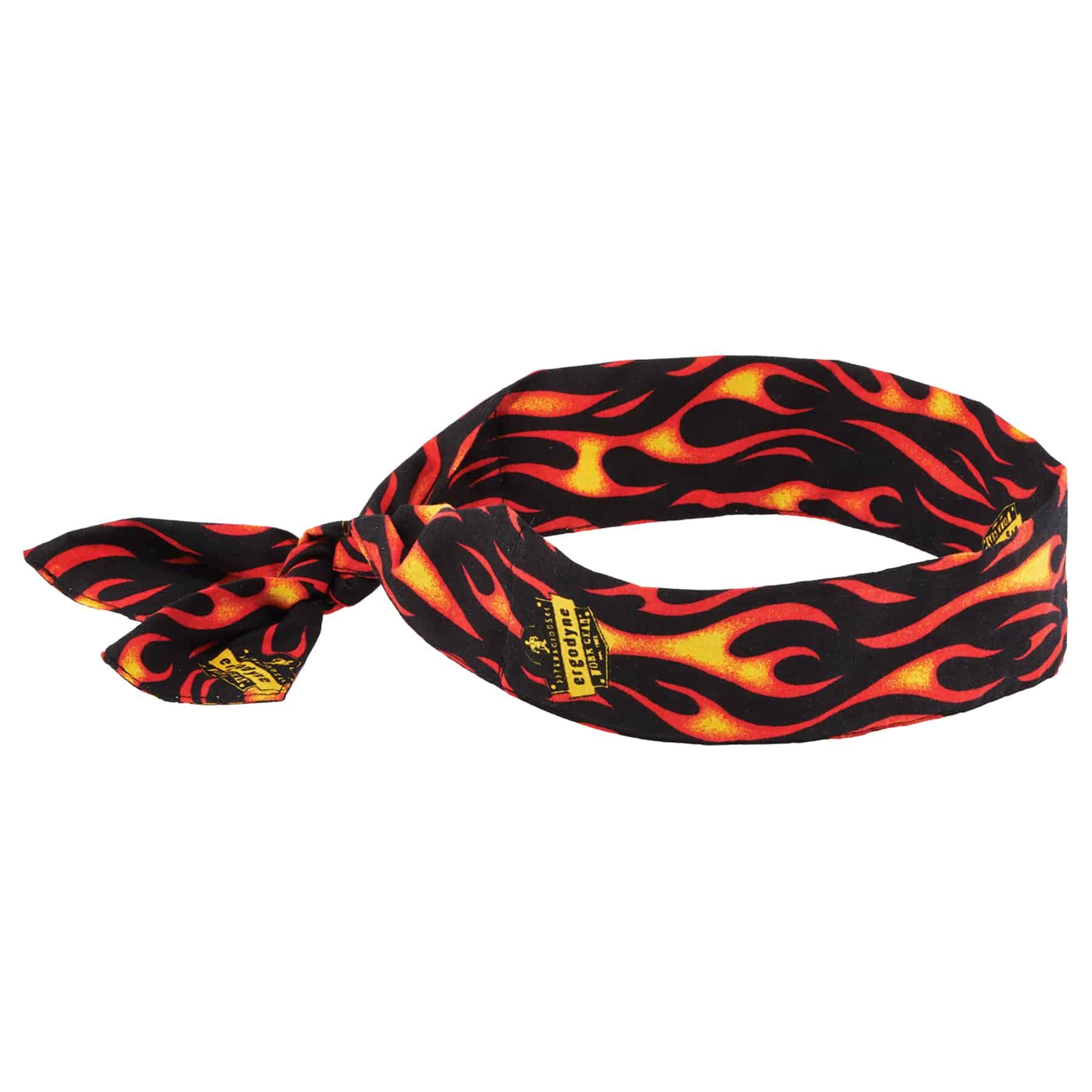 Ergodyne Chill Its 6700 Cooling Bandana - Lime with Flames Design | Evaporative Polymer Crystals for Instant Cooling Relief | Adjustable Tie Fit | Perfect for Outdoor Sports, Hiking, Construction Work & Hot Weather Activities