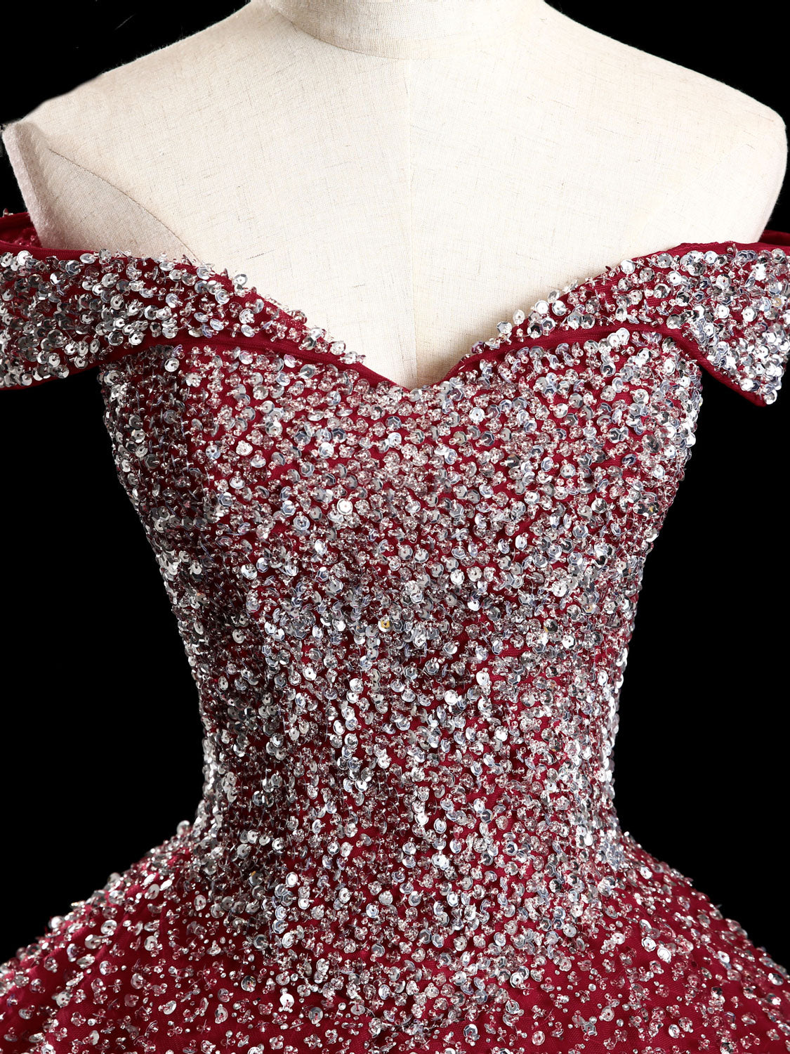 Elegant Burgundy Off Shoulder Tulle Sequin Long Prom Dress for Sweet 16, Homecoming, and Formal Events - Perfect for Dances, Parties, and Special Occasions