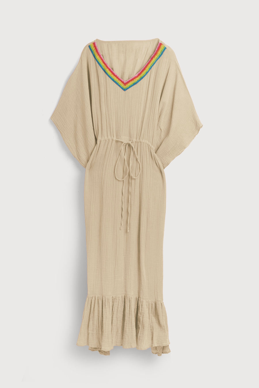Crochet Rainbow Kaftan Maxi Dress - Boho Chic Beach Cover Up for Women - Perfect for Summer Vacations, Pool Parties & Music Festivals