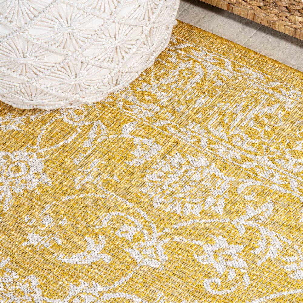 Bohemian Textured Weave Floral Area Rug - Indoor/Outdoor Use for Living Room, Bedroom, Patio & Deck Decor